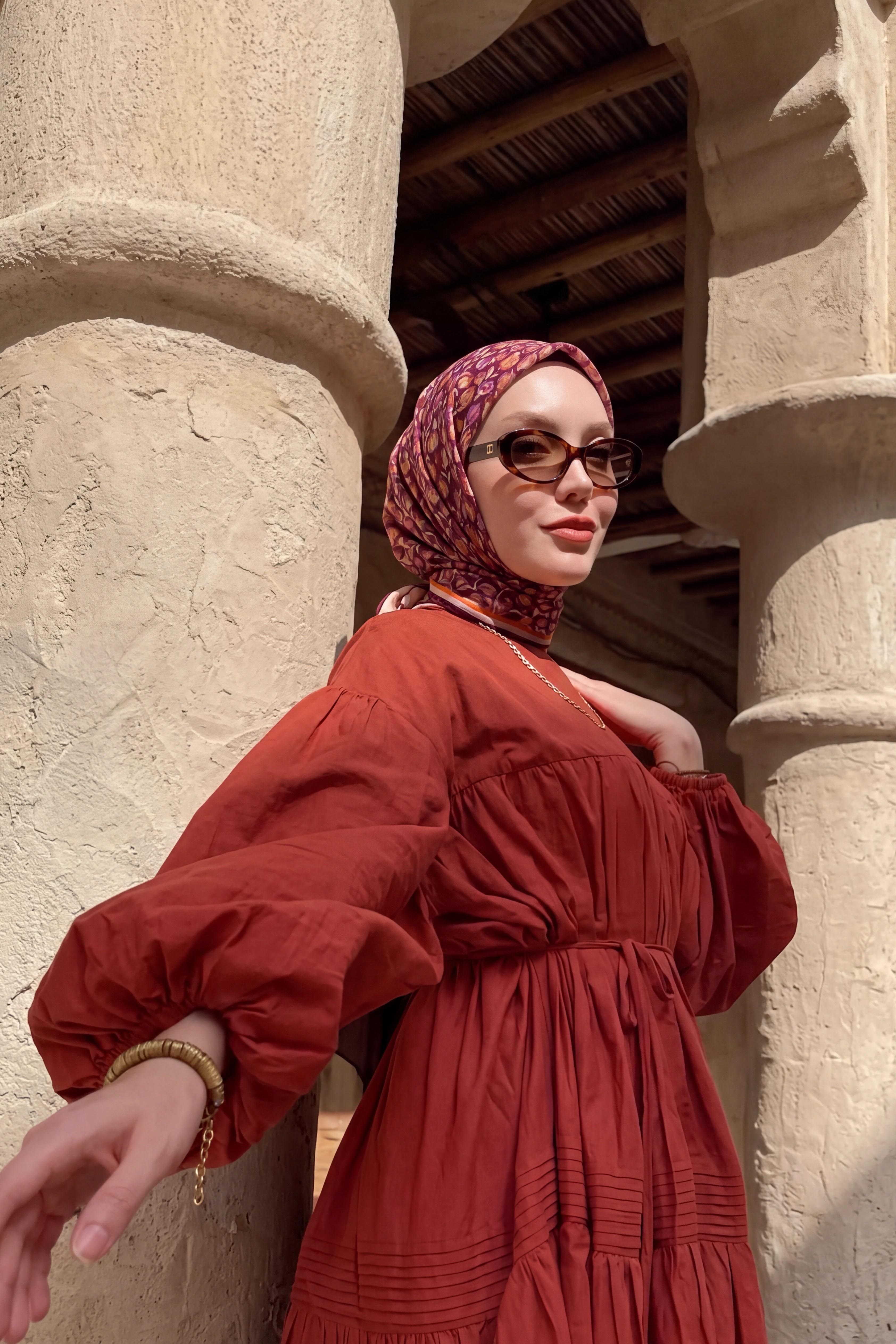 Soft Eşarp Vintage Floral Mürdüm