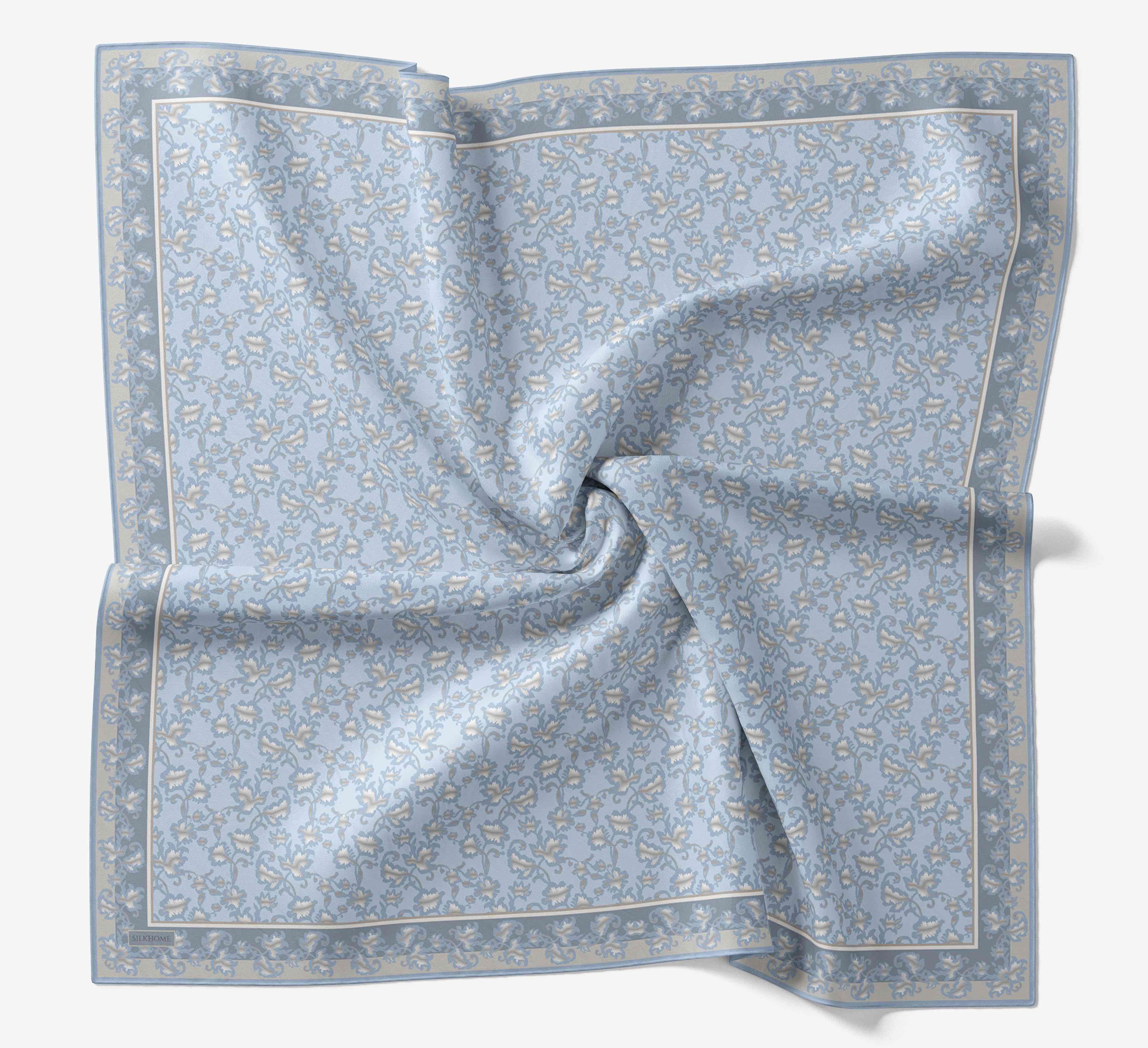 Soft Eşarp Yaprak Desen Bebe Mavi 90x90