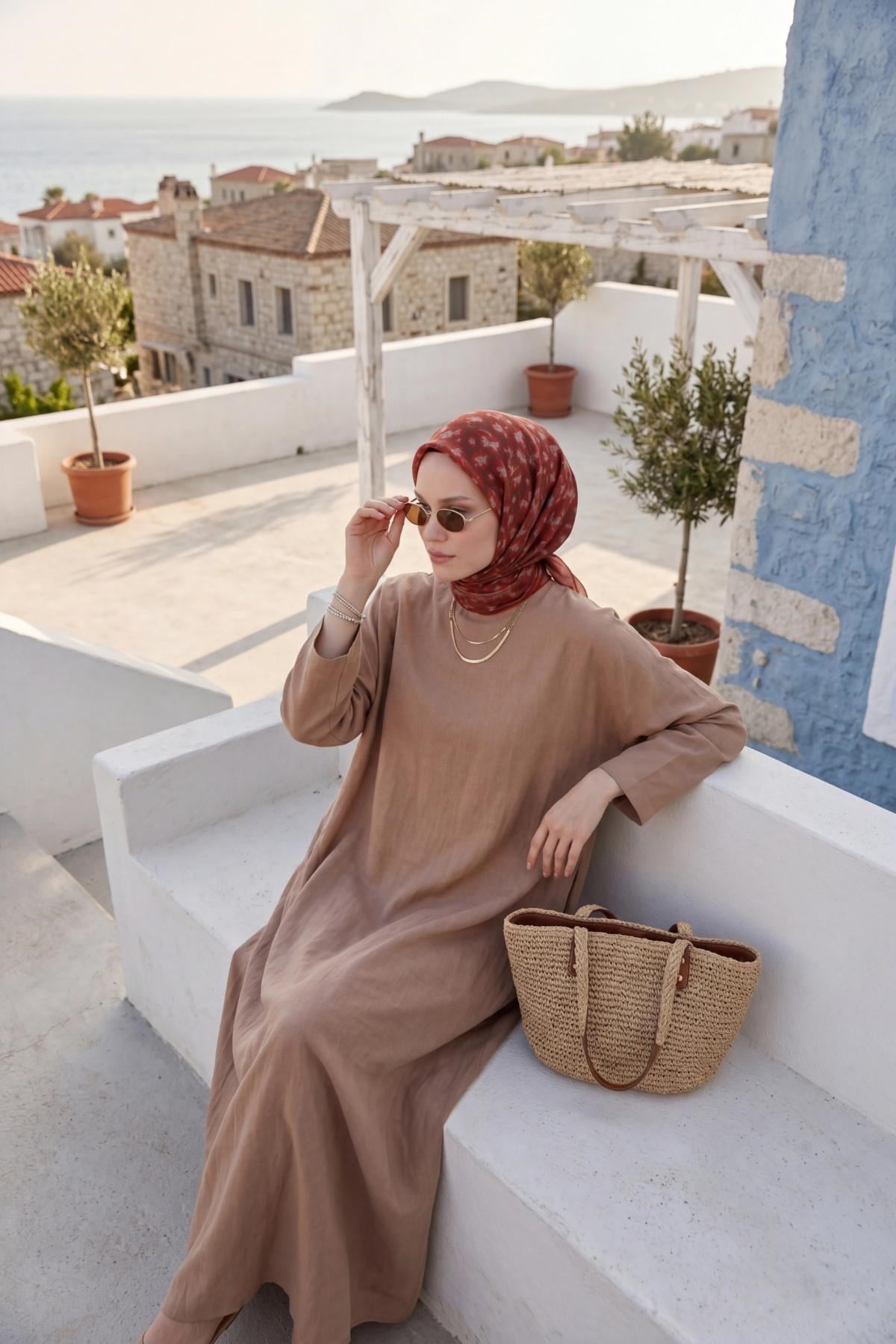 Soft Eşarp Yaprak Desen Kırmızı 90x90