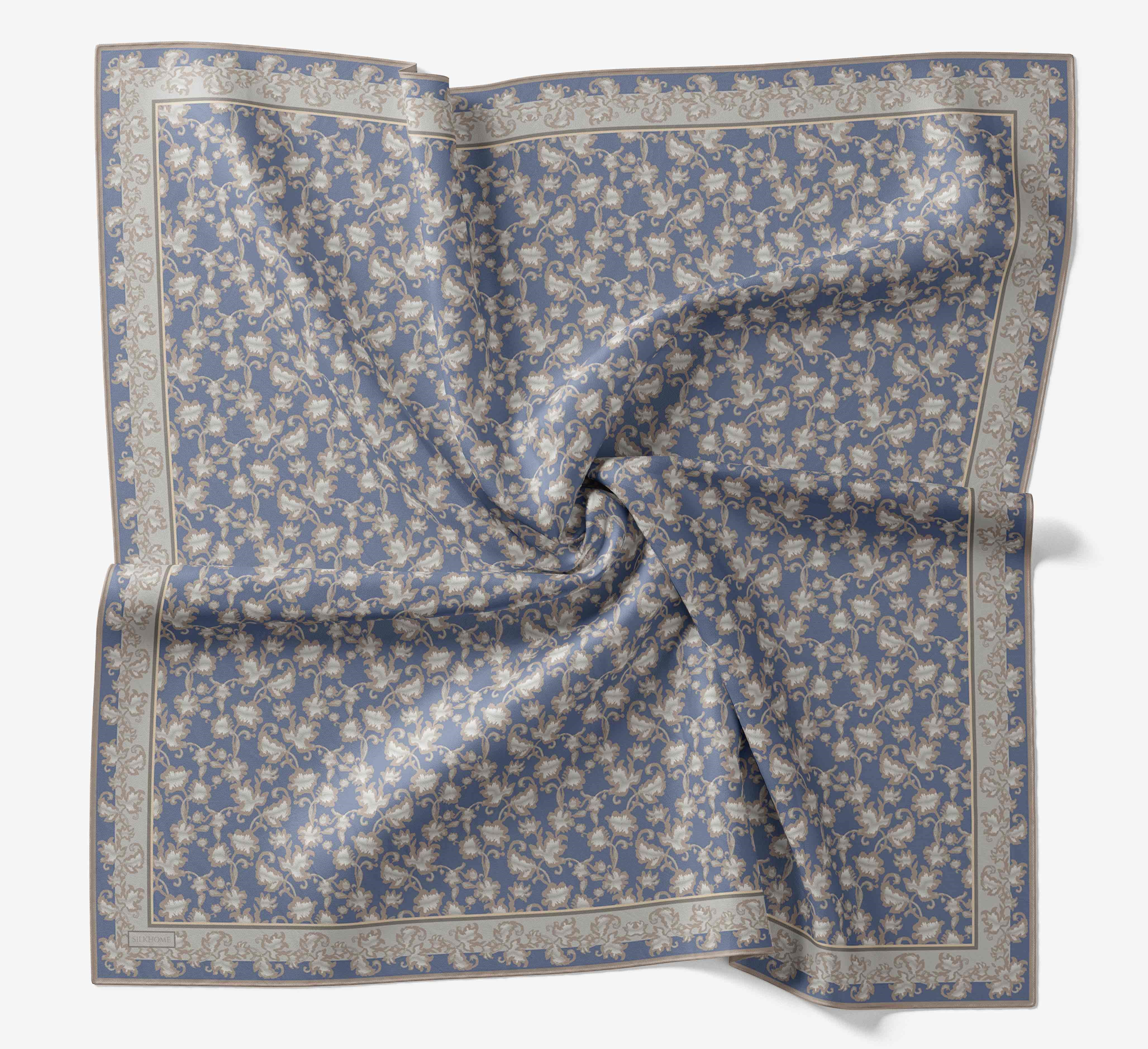 Soft Eşarp Yaprak Desen Mavi 90x90