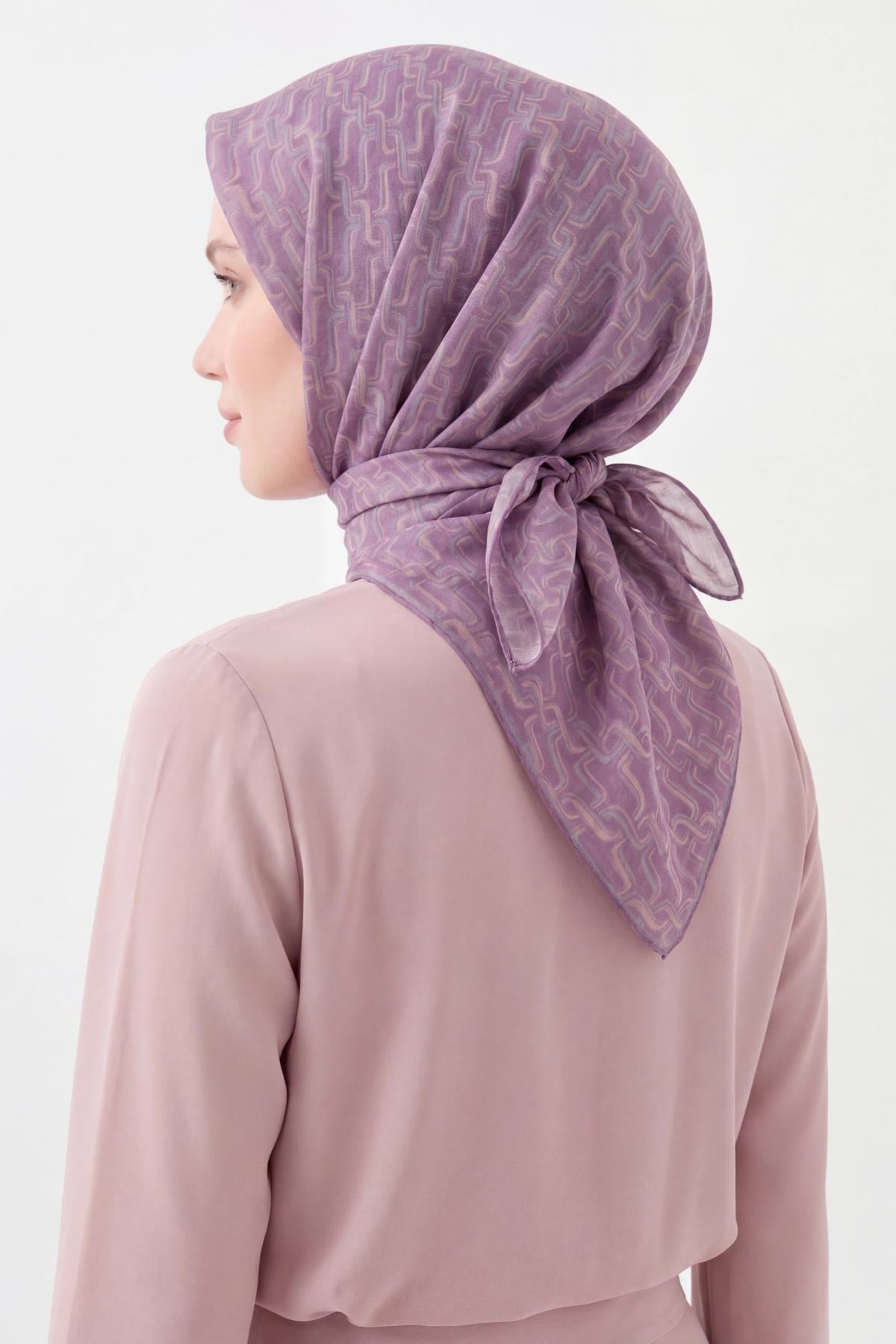 Soft Eşarp Zincir Desen Mor 90x90