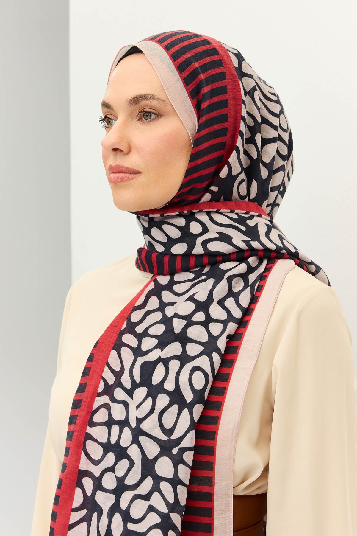 Tencel Monare Şal Coral Lacivert
