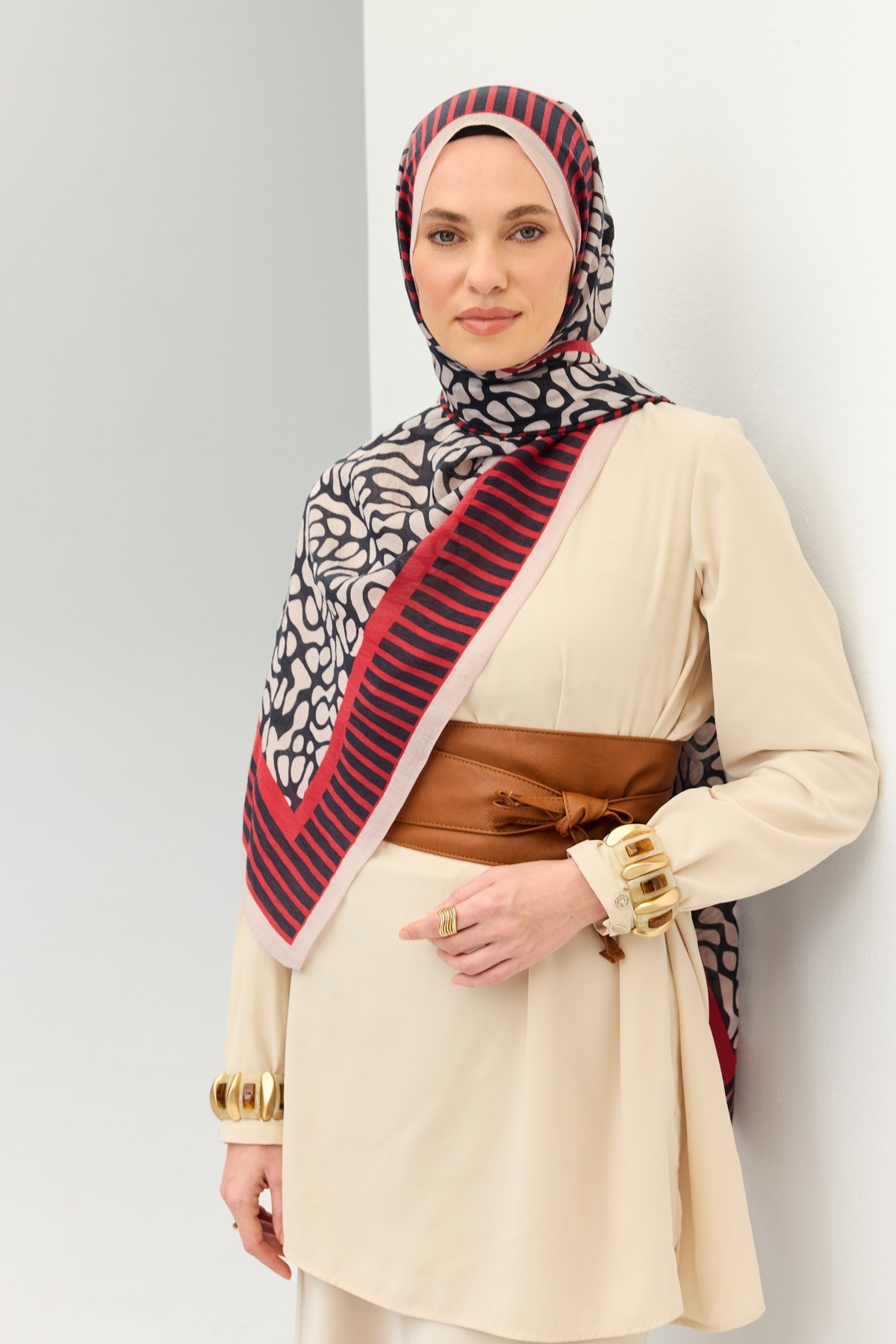 Tencel Monare Şal Coral Lacivert