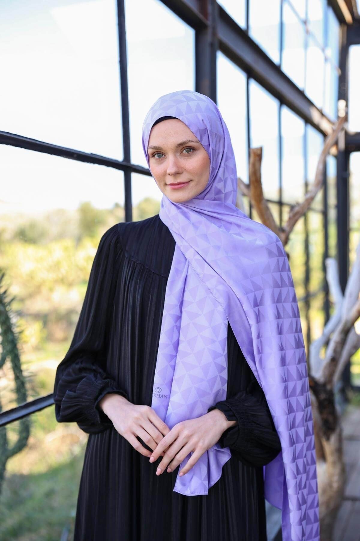 Triangle Desen İpeksi Jakar Şal Light Lavanta 9005-26