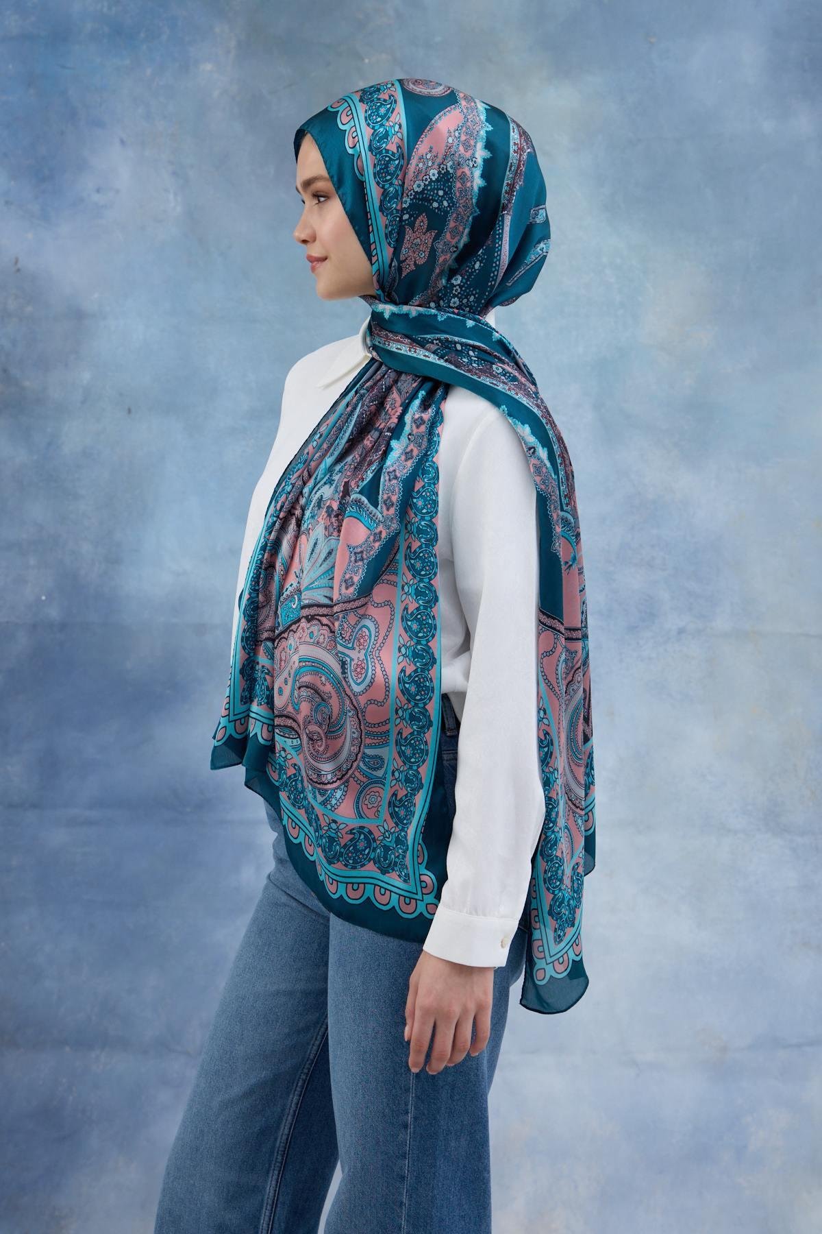Turkuaz Hint Vual Şal -  5006-09