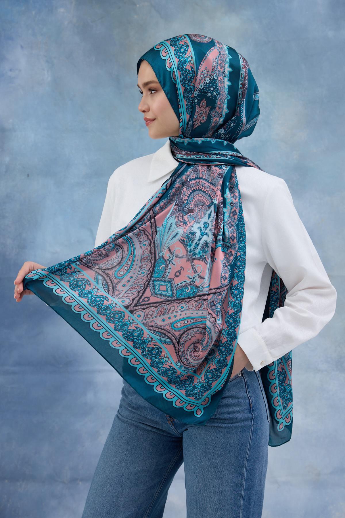Turkuaz Hint Vual Şal -  5006-09