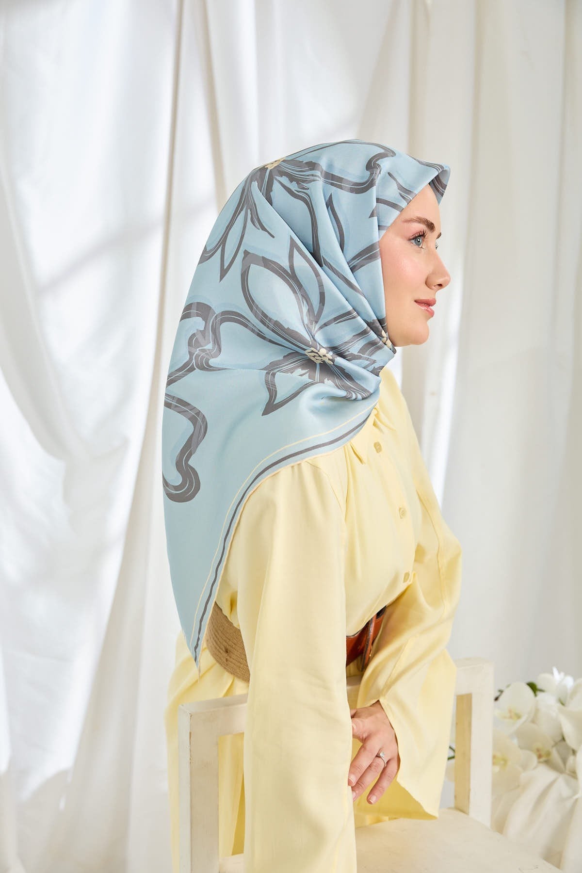 Twill İpek Eşarp Bloom Bebe Mavi