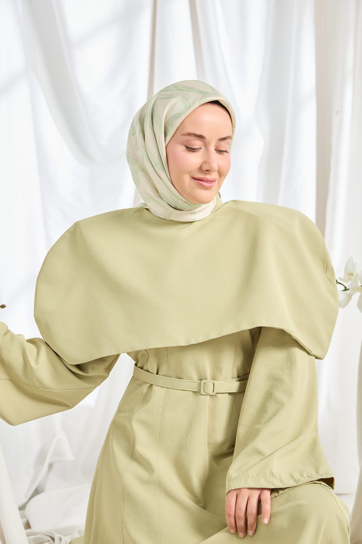Twill İpek Eşarp Bloom Ekru