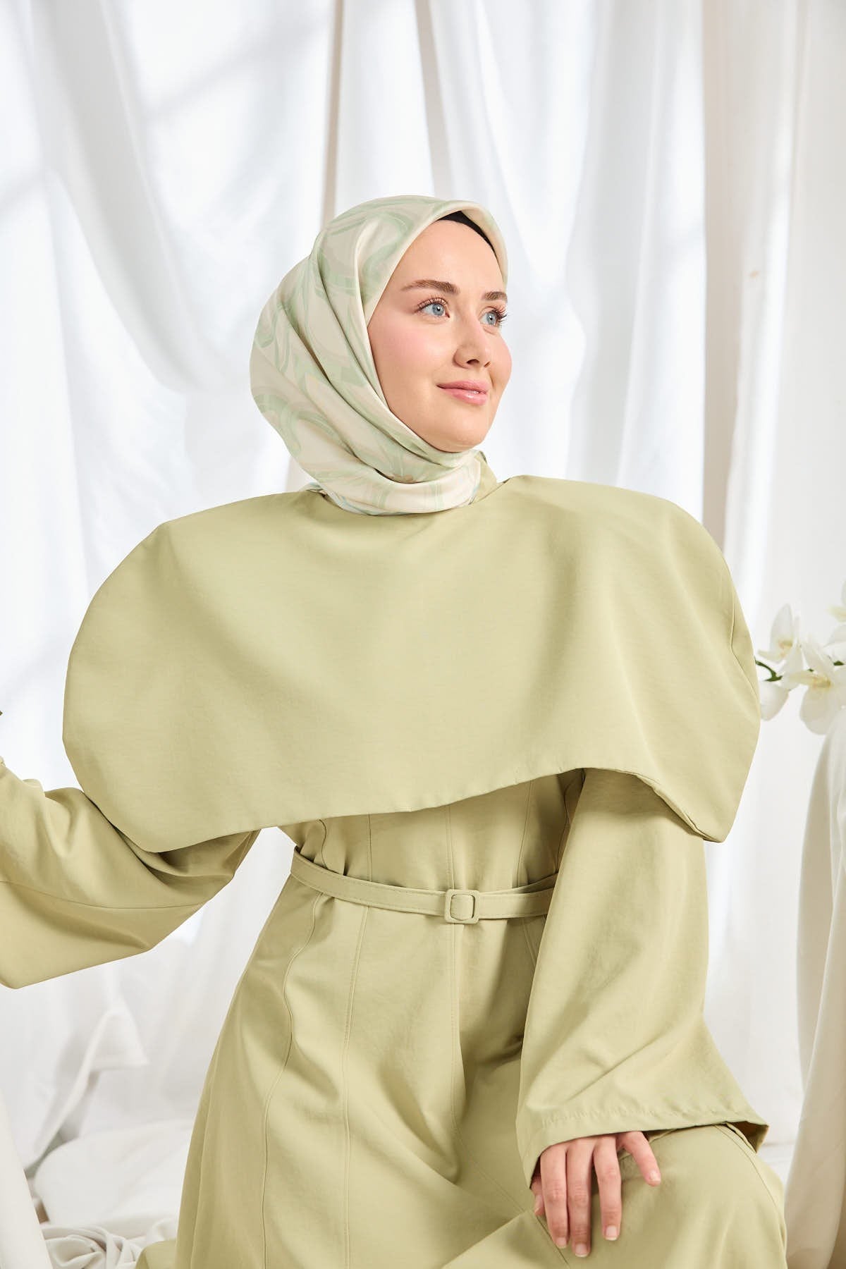 Twill İpek Eşarp Bloom Ekru