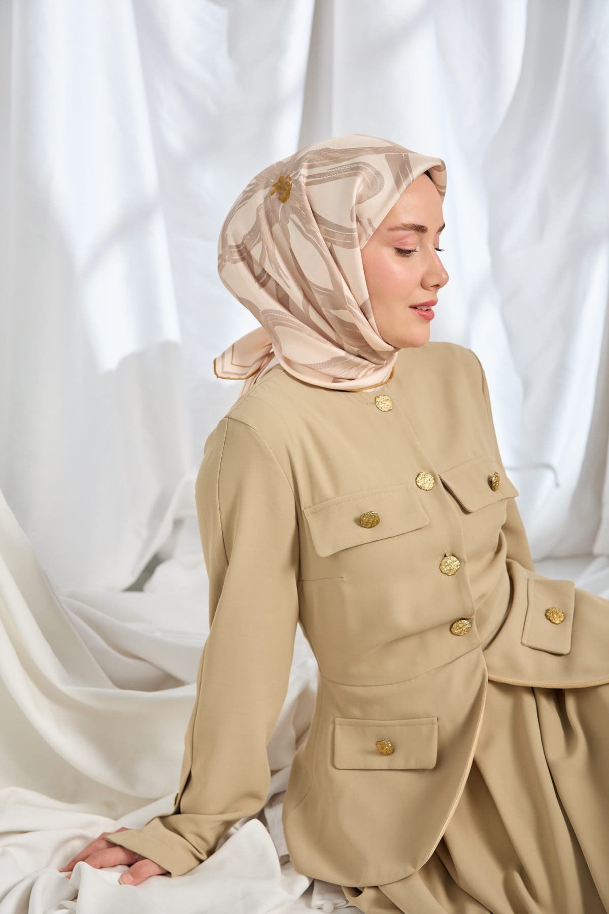 Twill İpek Eşarp Bloom Pudra