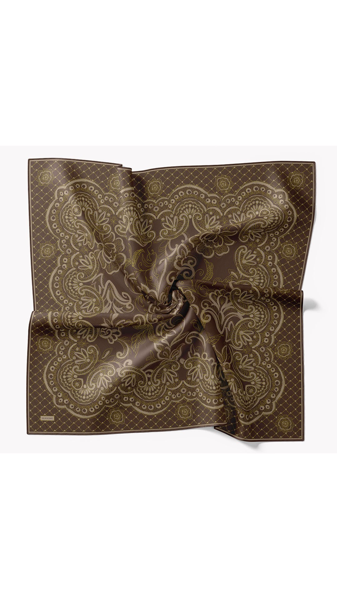 Twill İpek Eşarp Floral Paisley Acı Kahve