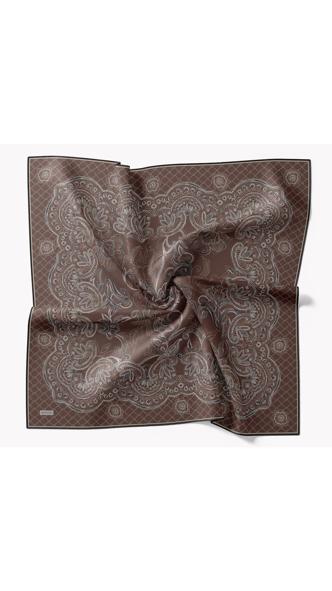 Twill İpek Eşarp Floral Paisley Acı Kahve