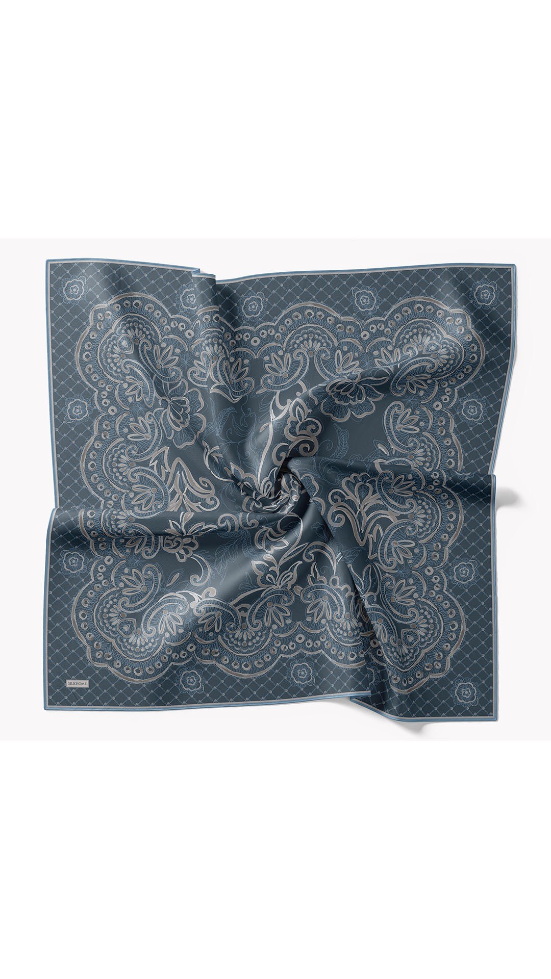 Twill İpek Eşarp Floral Paisley Gece Mavisi