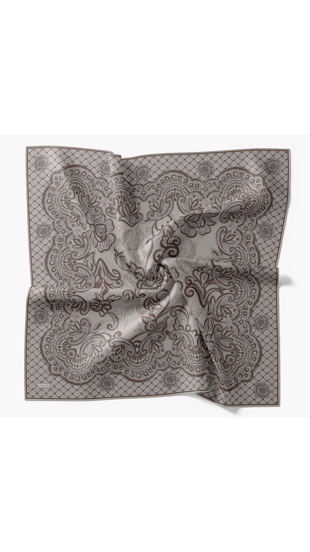 Twill İpek Eşarp Floral Paisley Gri