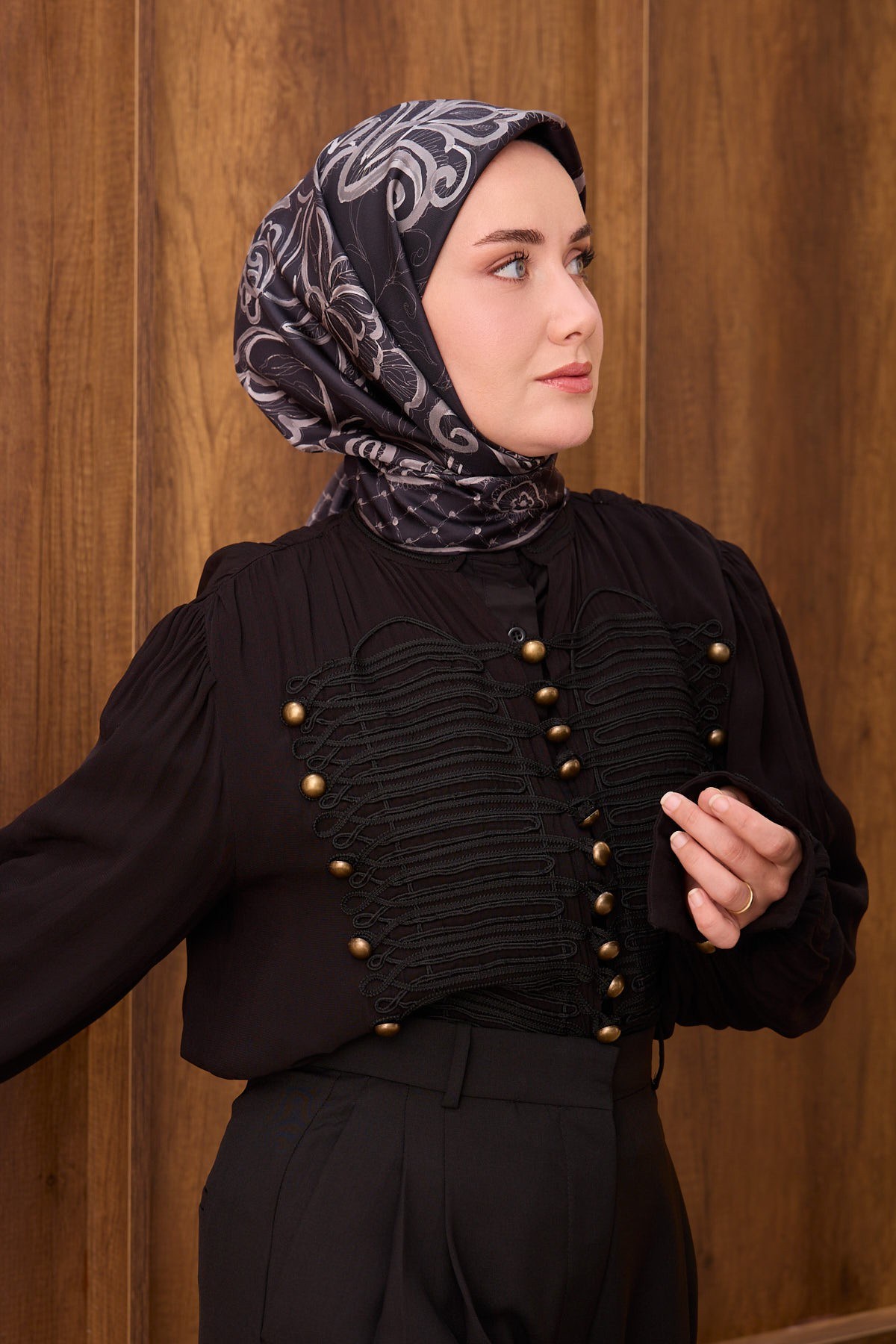 Twill İpek Eşarp Floral Paisley Koyu Lacivert