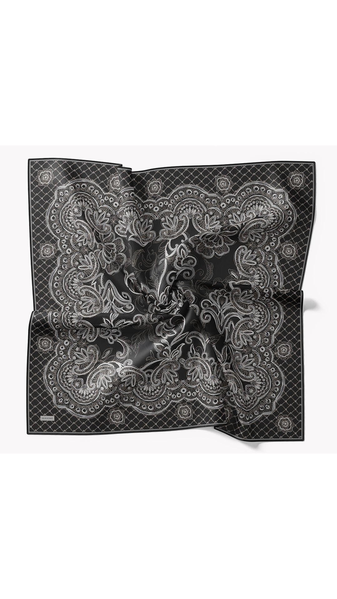 Twill İpek Eşarp Floral Paisley Koyu Lacivert