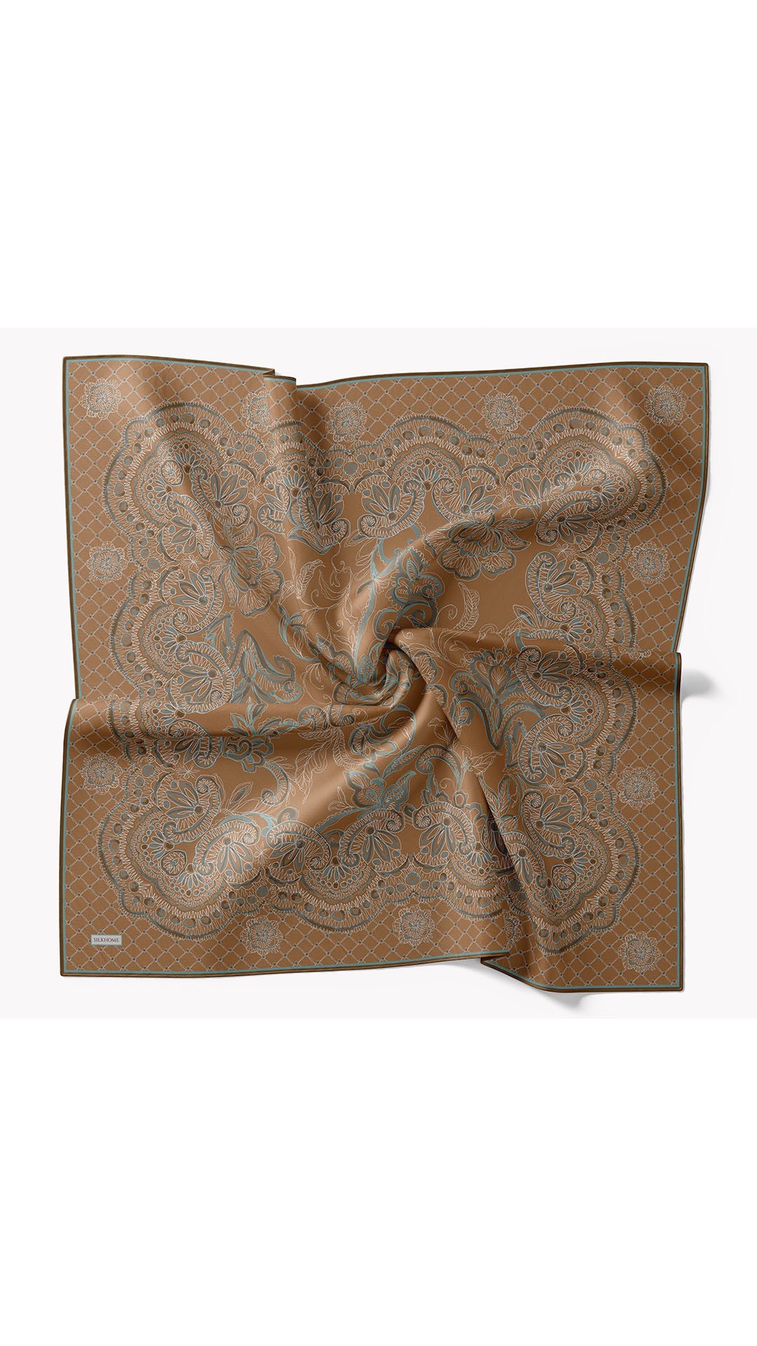 Twill İpek Eşarp Floral Paisley Taba