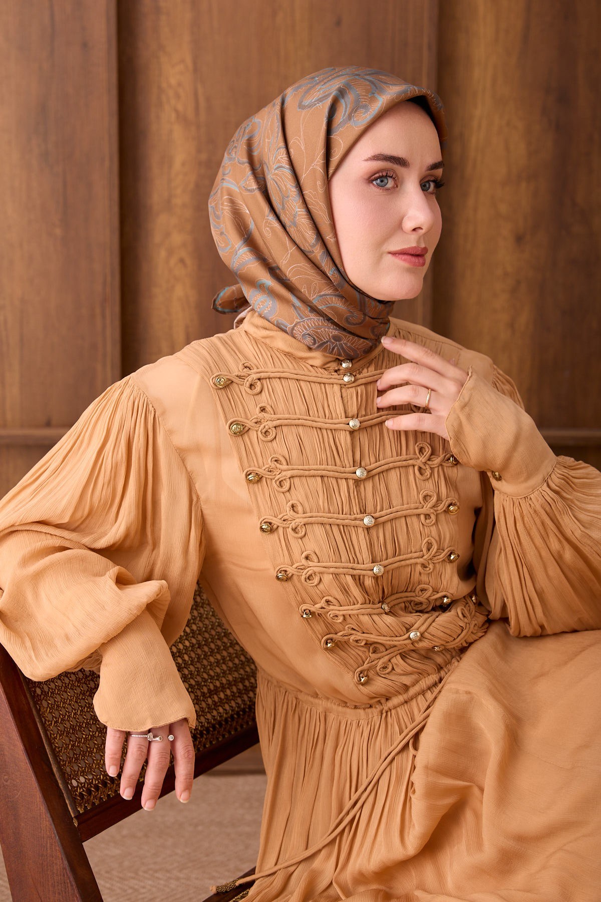 Twill İpek Eşarp Floral Paisley Taba
