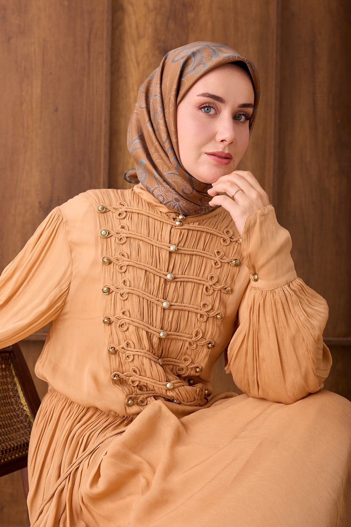 Twill İpek Eşarp Floral Paisley Taba