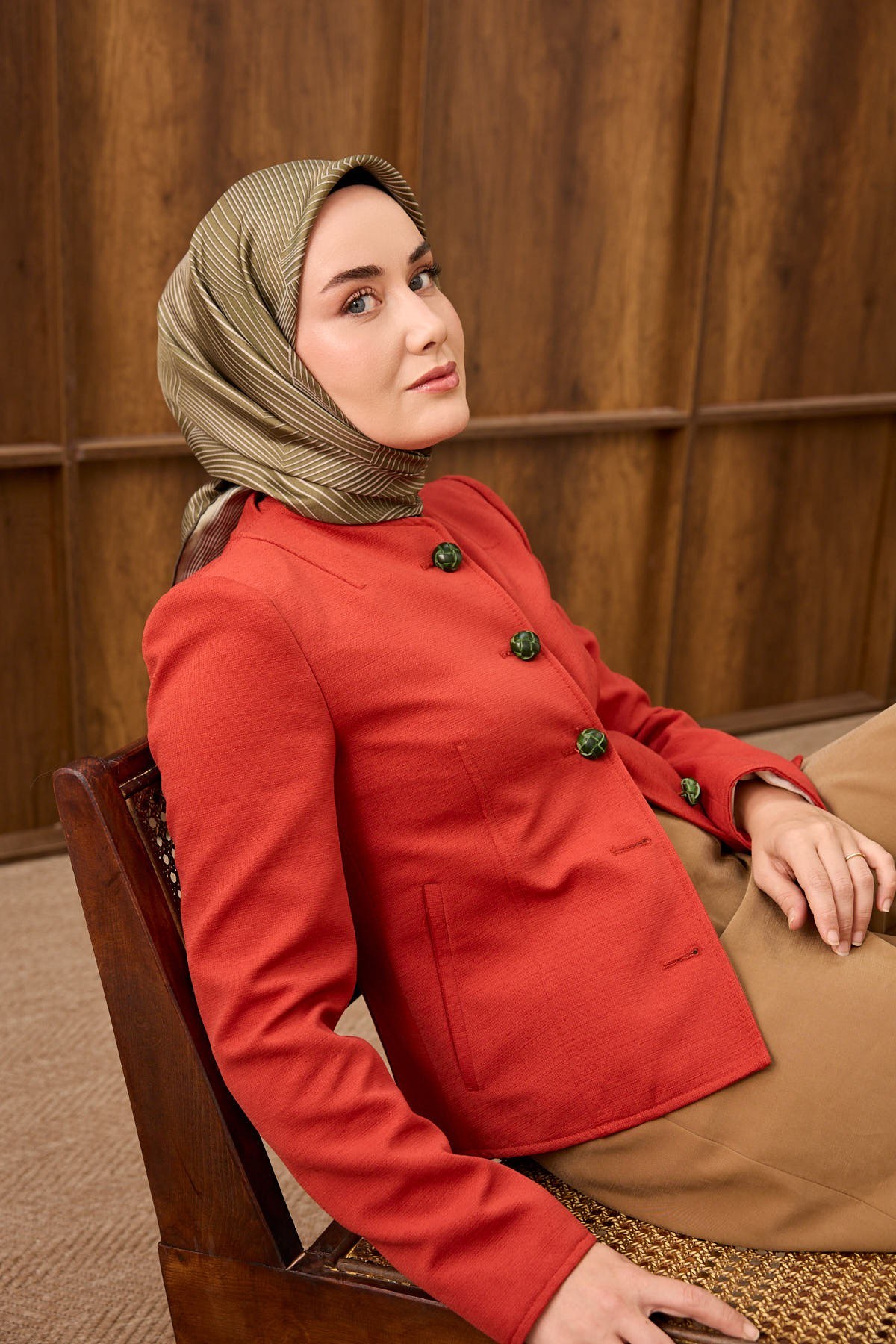 Twill İpek Eşarp Fluid Lines Haki