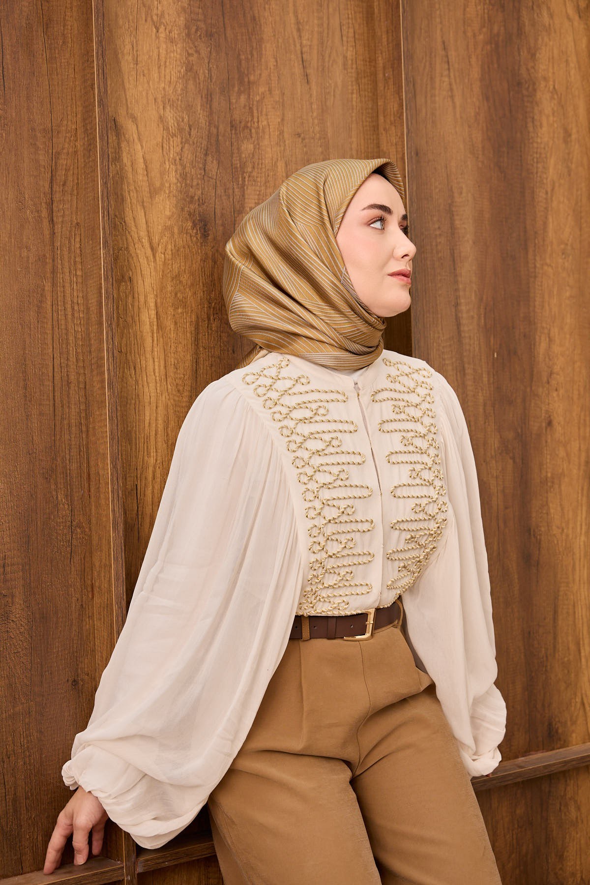 Twill İpek Eşarp Fluid Lines Hardal