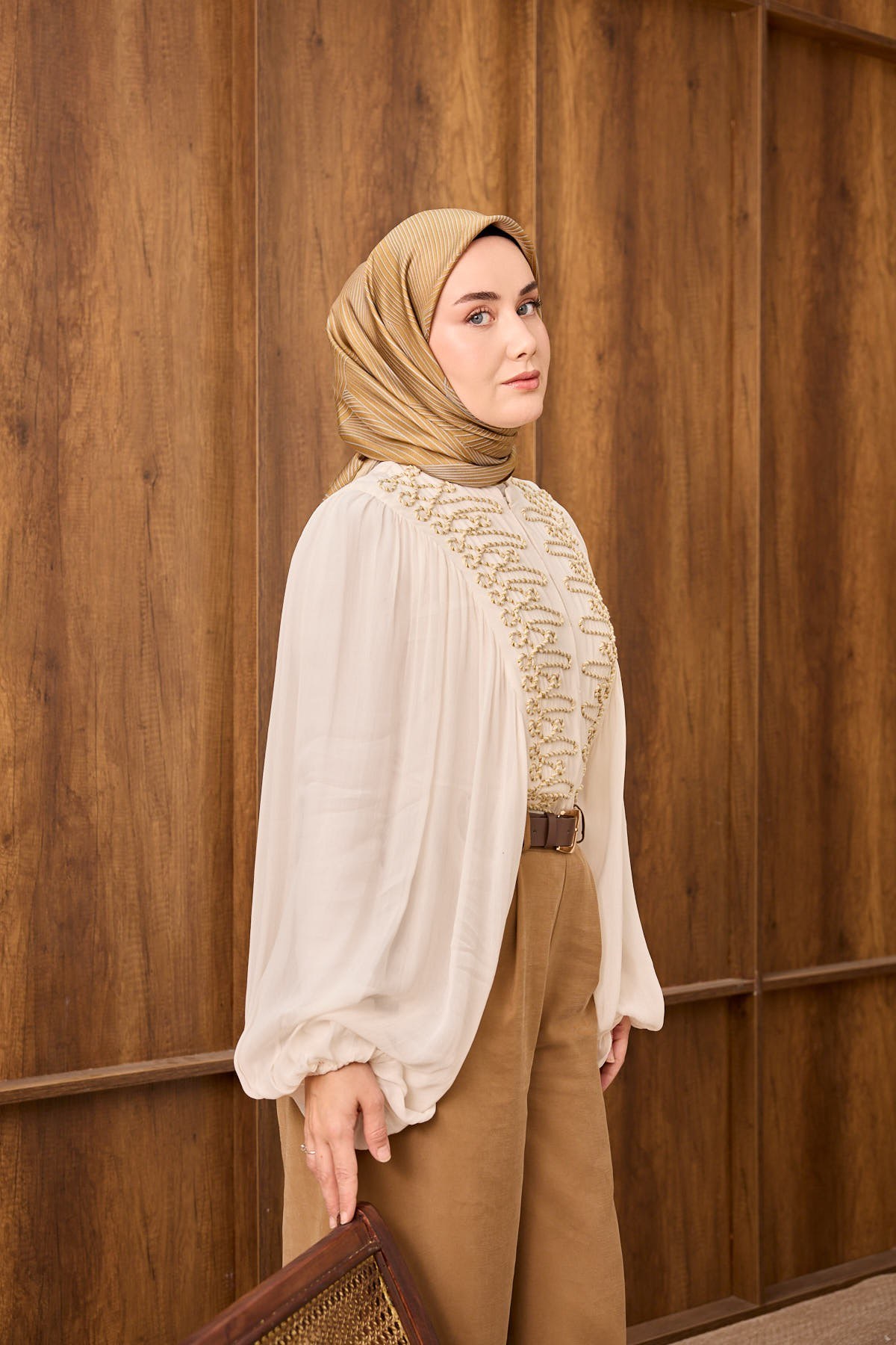 Twill İpek Eşarp Fluid Lines Hardal