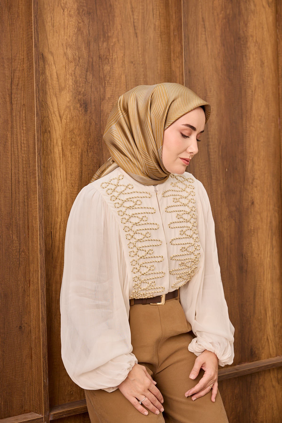 Twill İpek Eşarp Fluid Lines Hardal