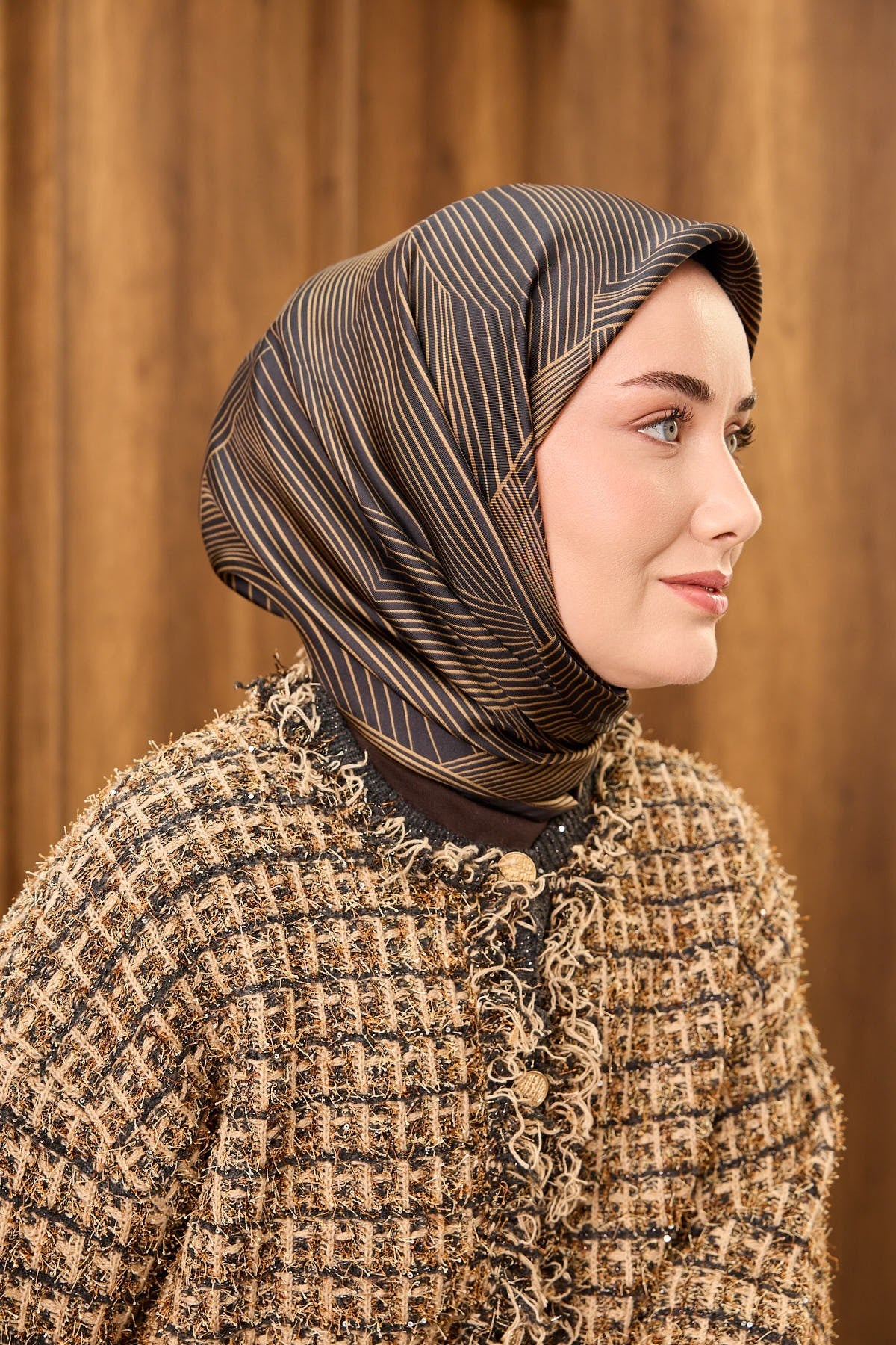 Twill İpek Eşarp Fluid Lines Koyu Antrasit