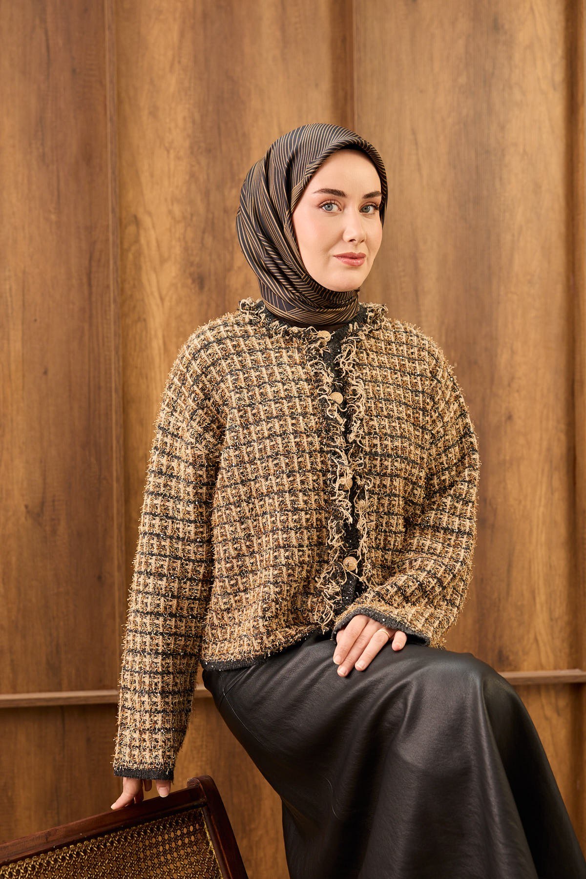 Twill İpek Eşarp Fluid Lines Koyu Antrasit
