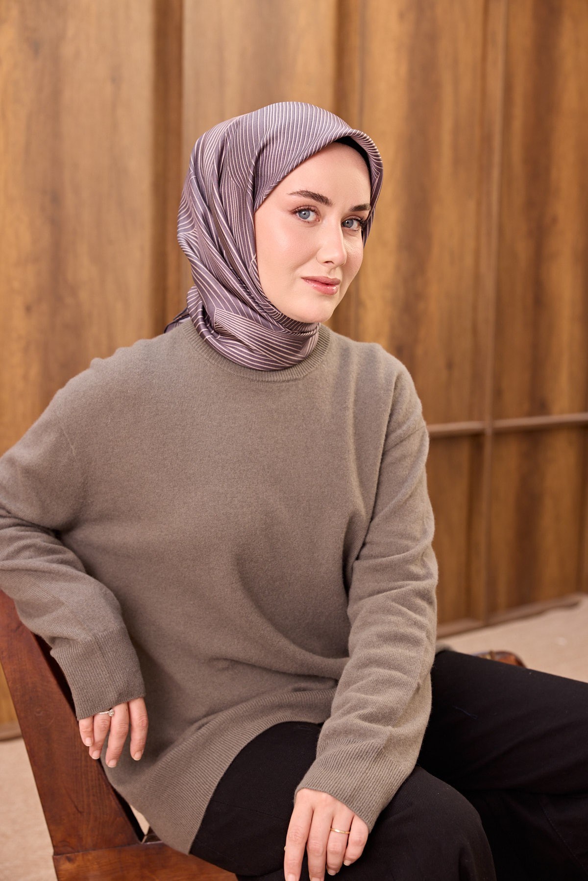Twill İpek Eşarp Fluid Lines Mor