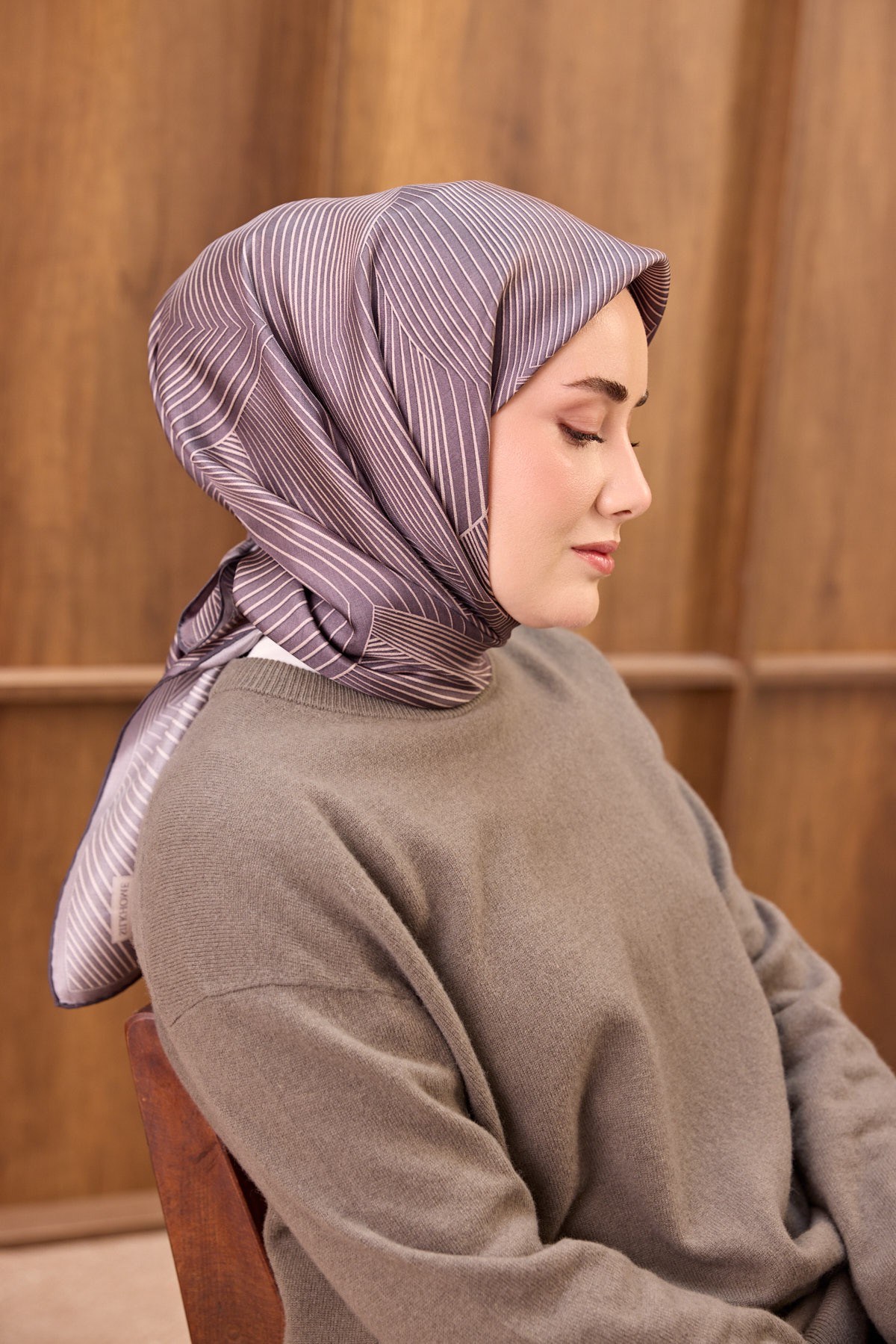 Twill İpek Eşarp Fluid Lines Mor