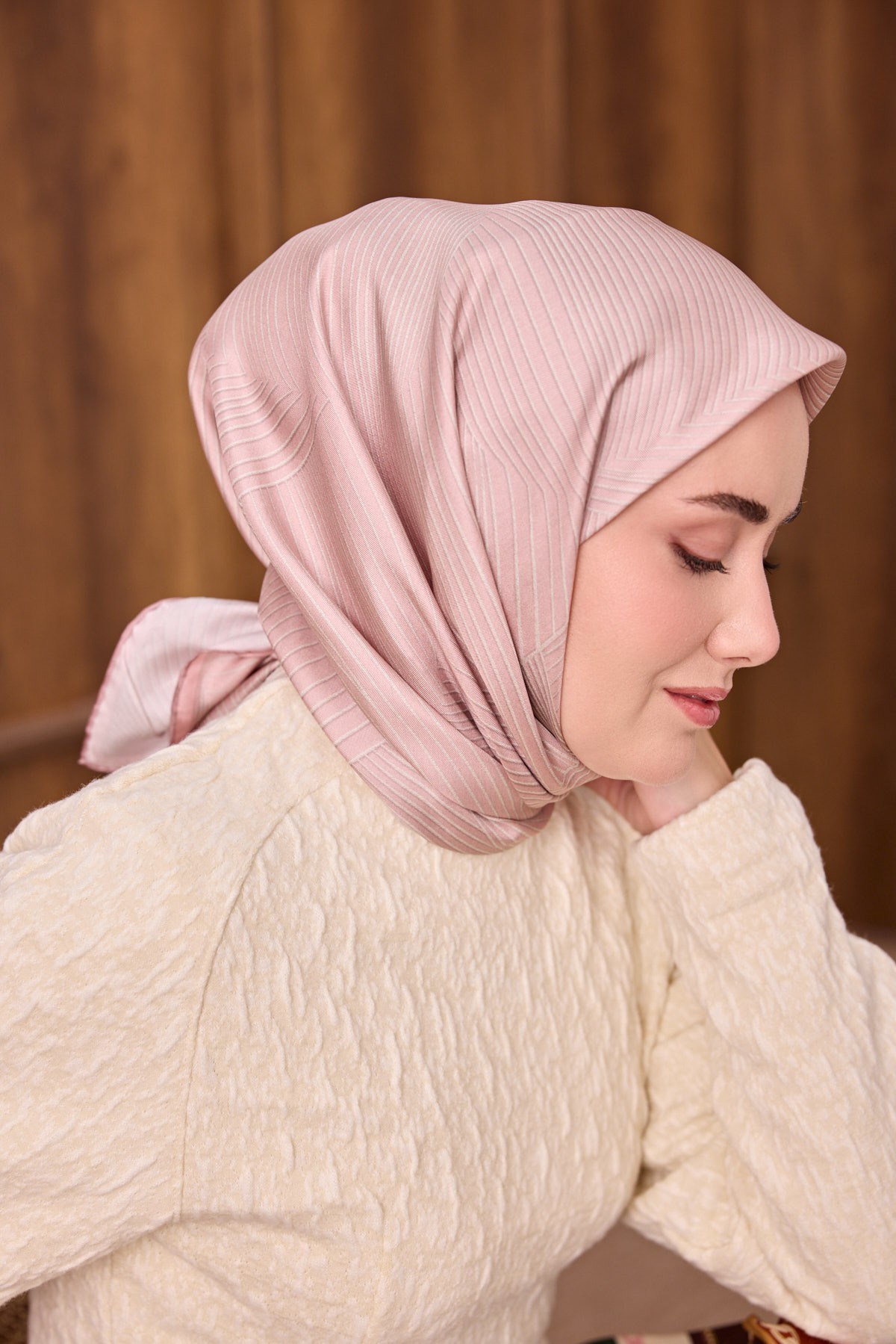 Twill İpek Eşarp Fluid Lines Pudra Pembe