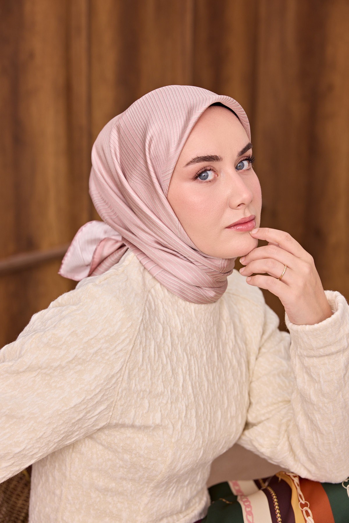Twill İpek Eşarp Fluid Lines Pudra Pembe
