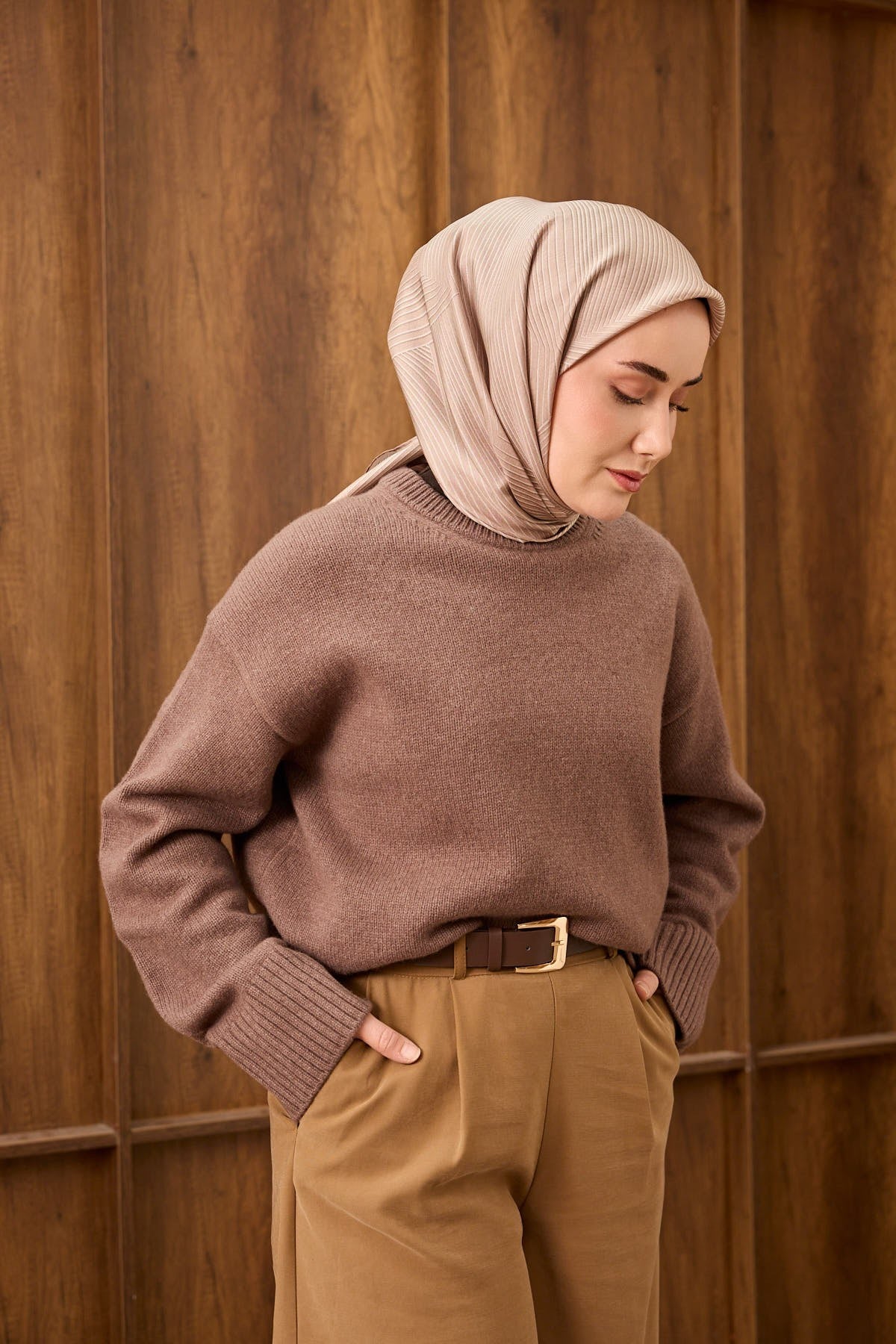 Twill İpek Eşarp Fluid Lines Pudra Vizon