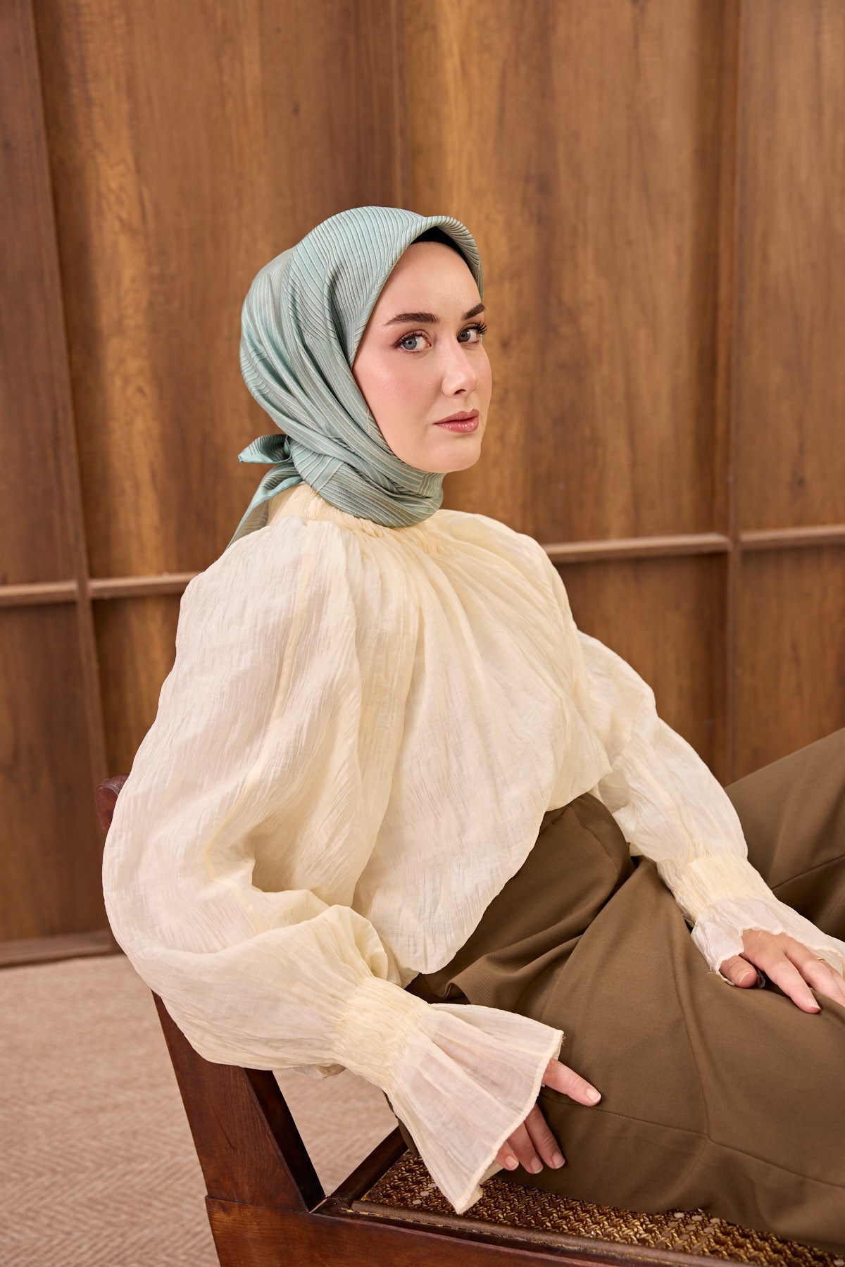 Twill İpek Eşarp Fluid Lines Su Yeşili