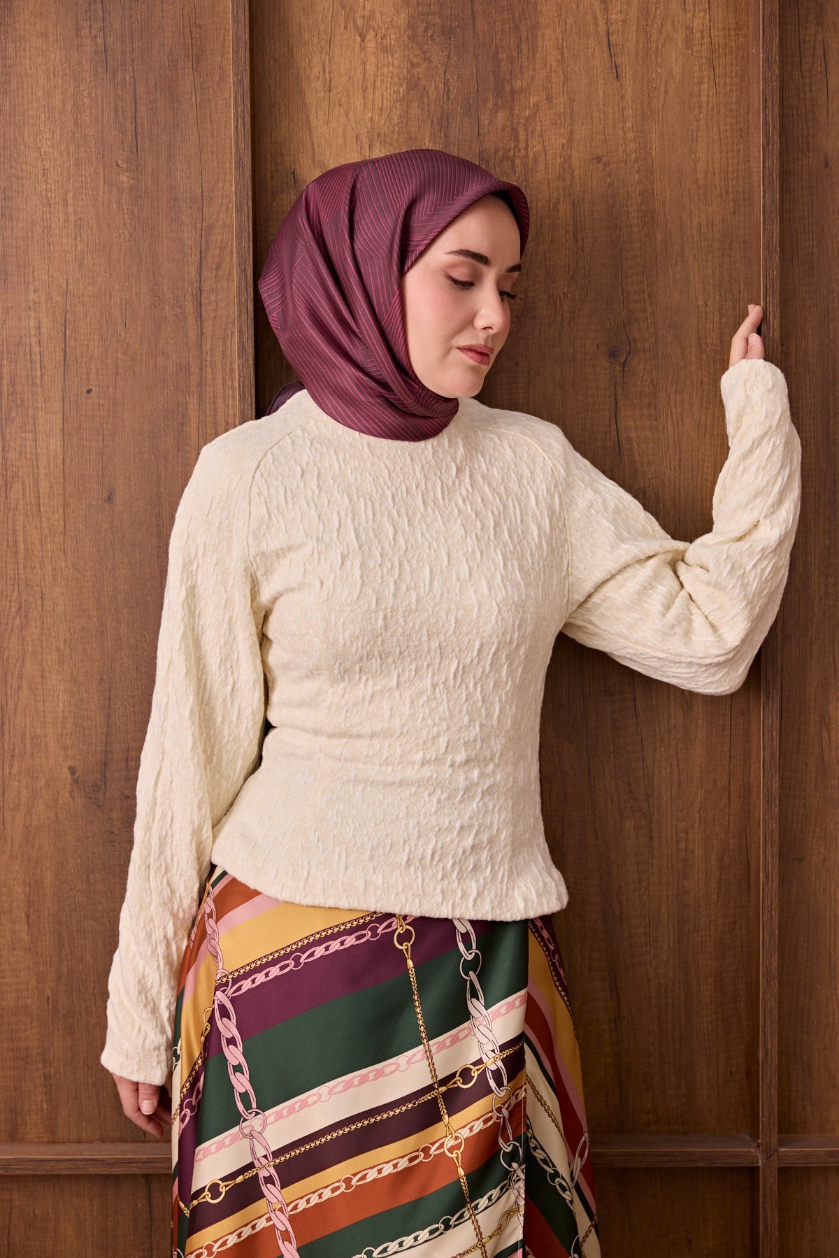 Twill İpek Eşarp Fluid Lines Vişne