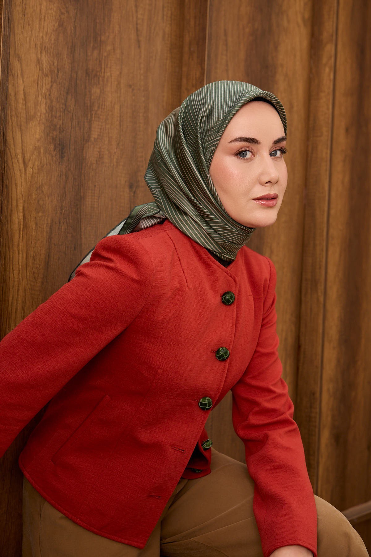 Twill İpek Eşarp Fluid Lines Yeşil