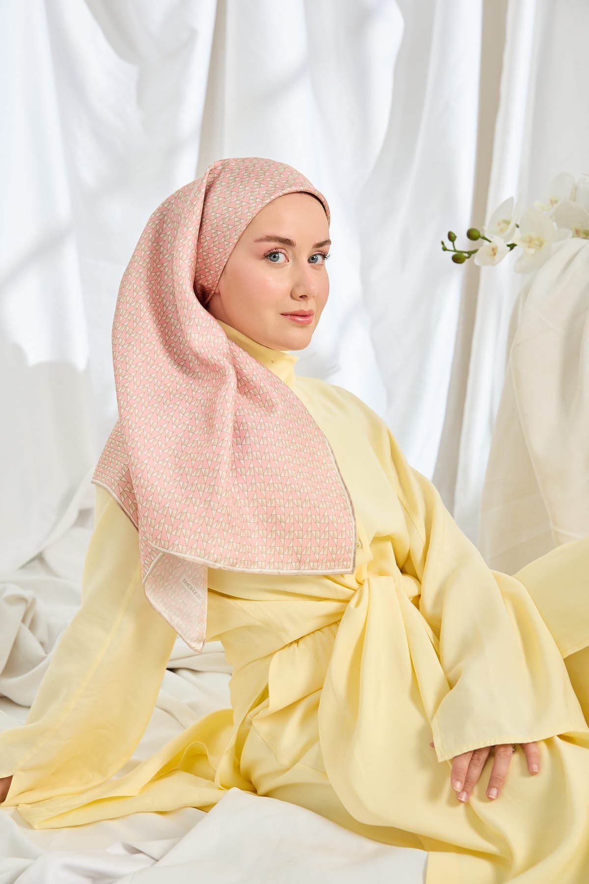Twill İpek Eşarp Geometric Pattern Pembe