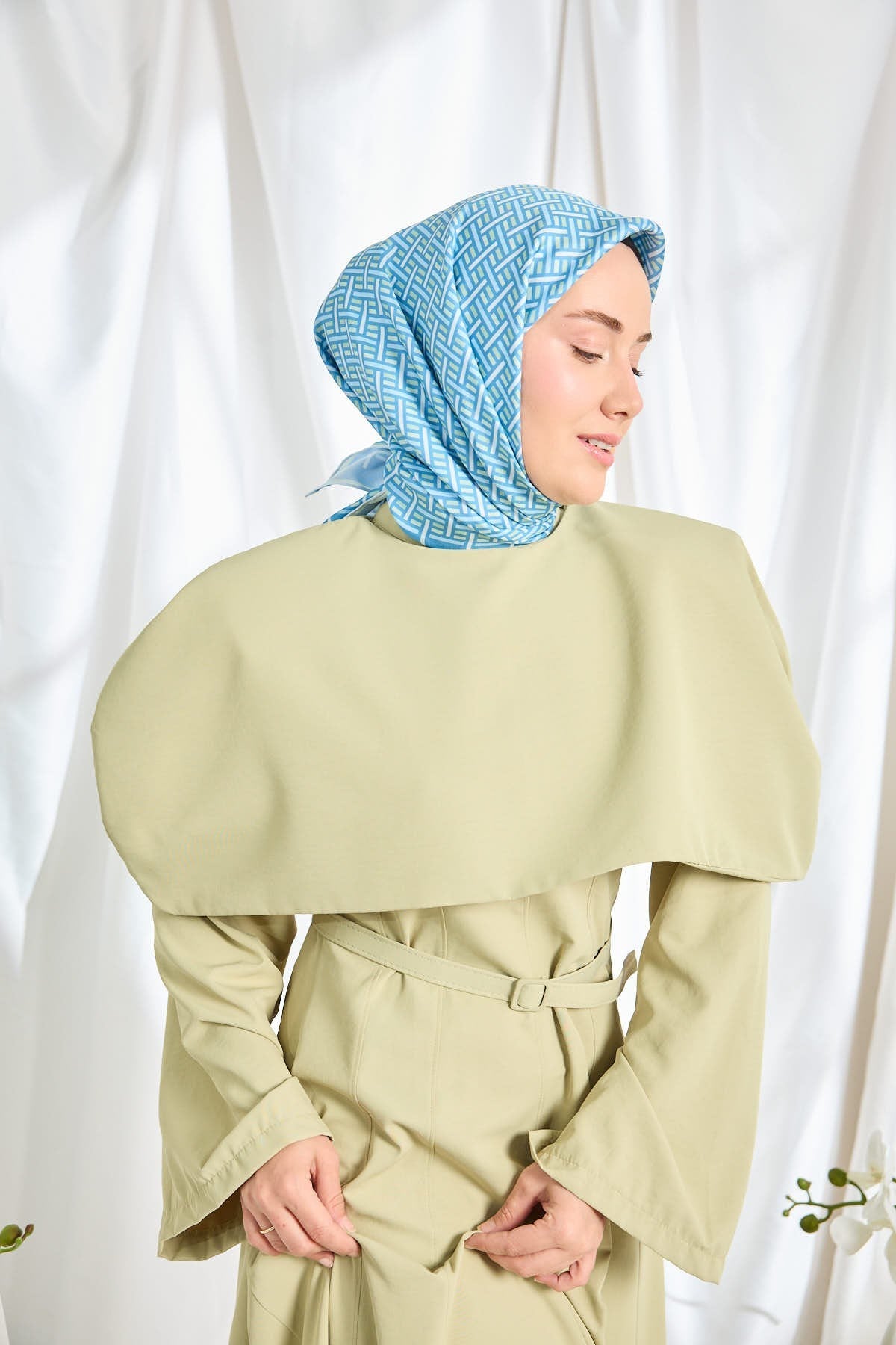 Twill İpek Eşarp Geometrik Mavi