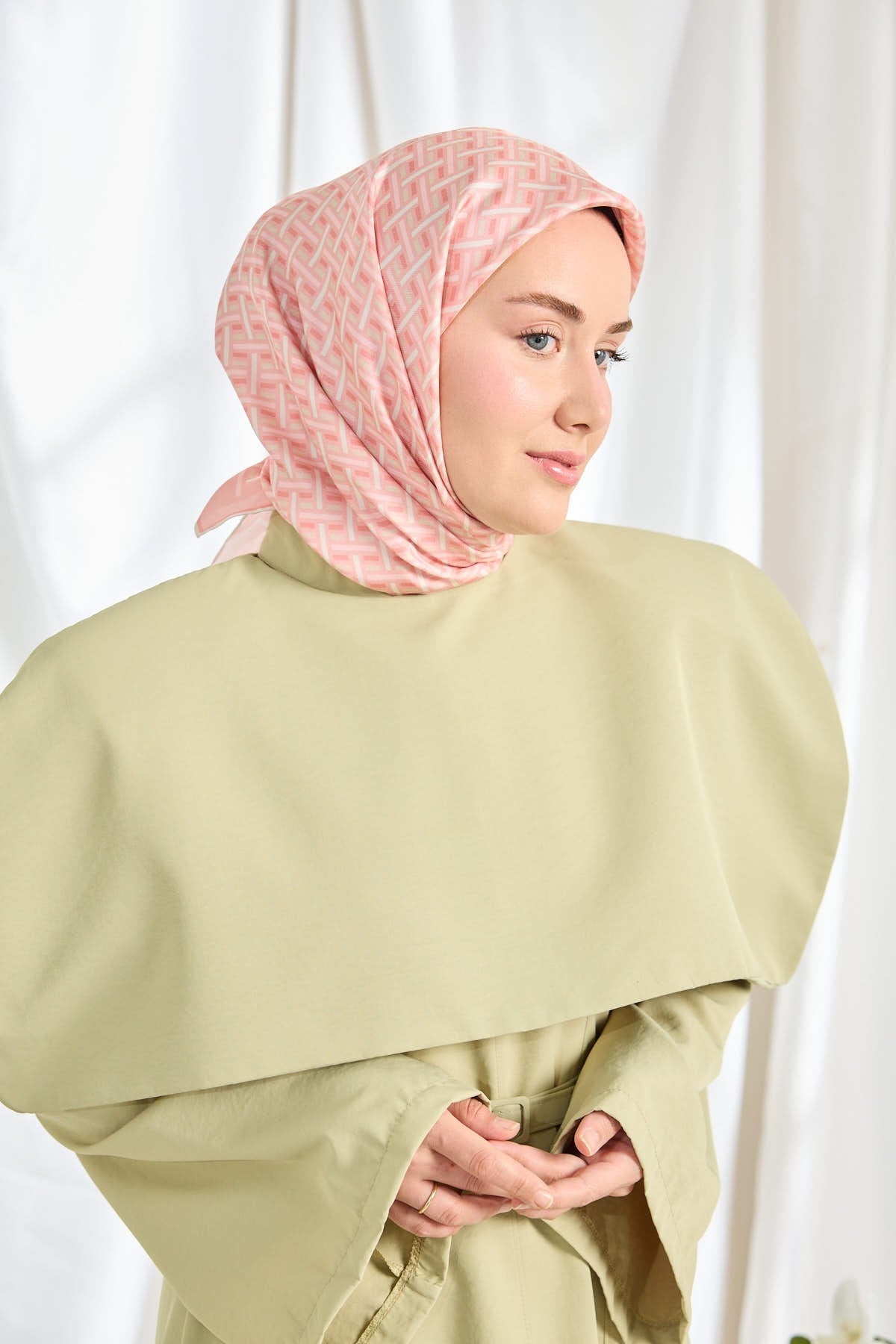Twill İpek Eşarp Geometrik Pembe