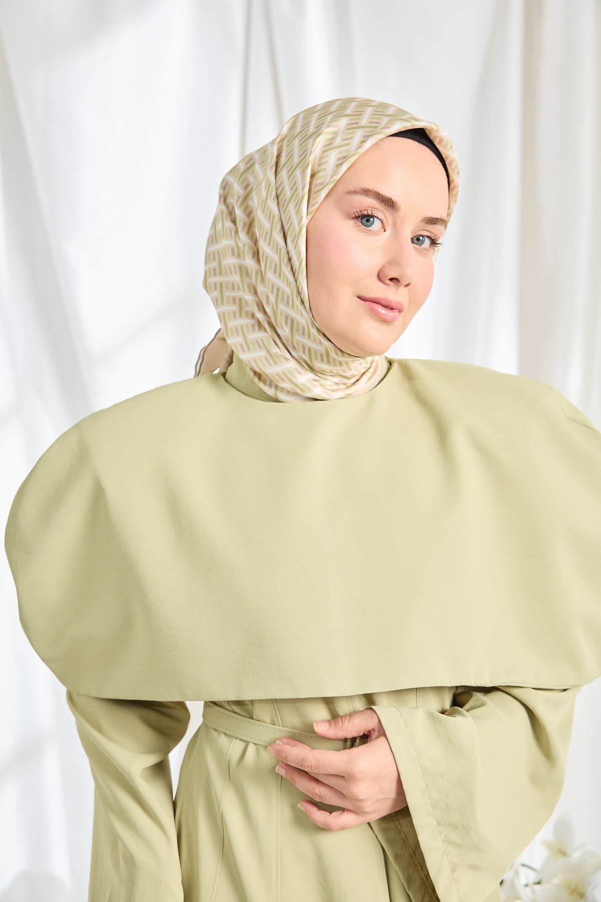 Twill İpek Eşarp Geometrik Pudra
