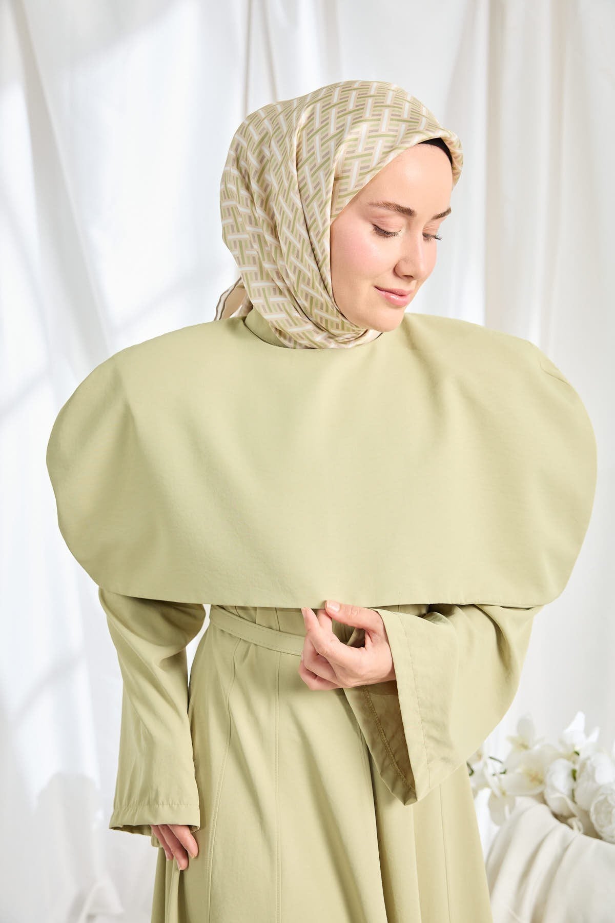 Twill İpek Eşarp Geometrik Pudra