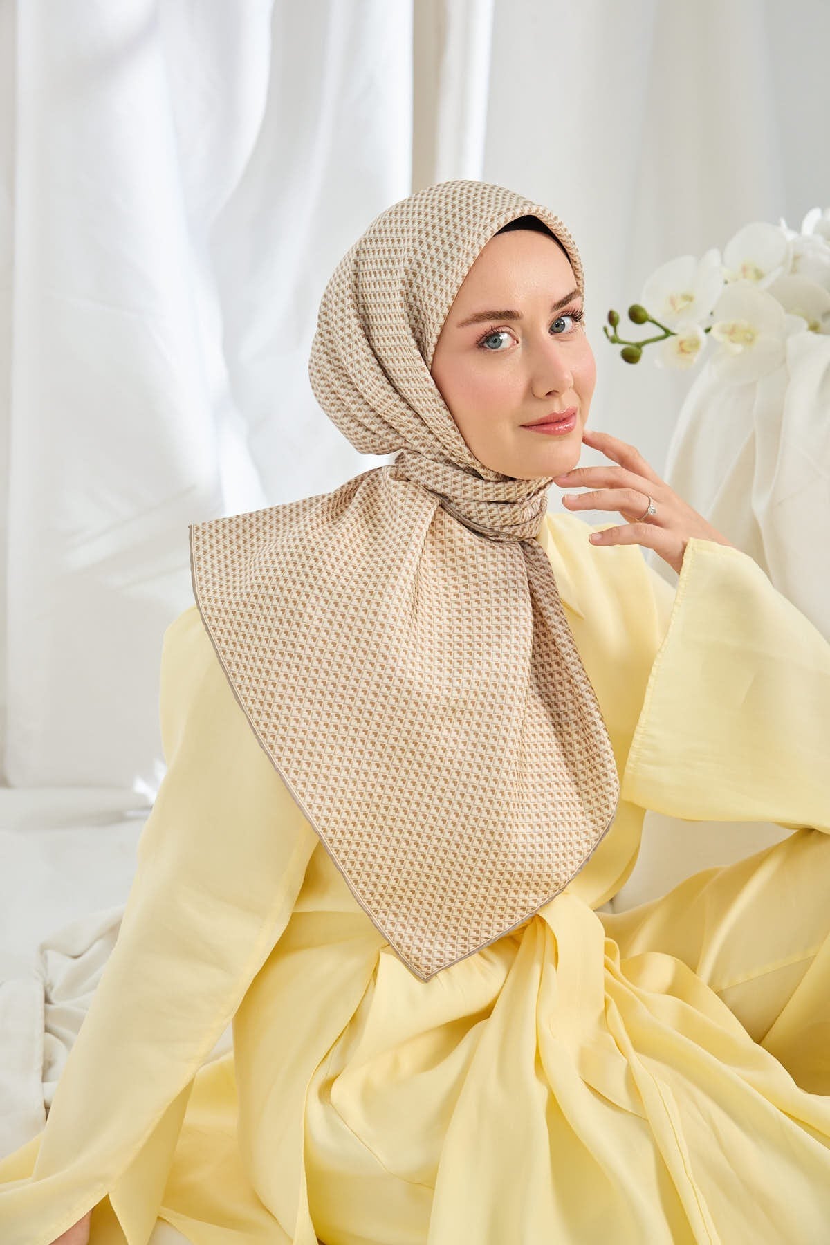 Twill İpek Eşarp Micro Kare Kahverengi
