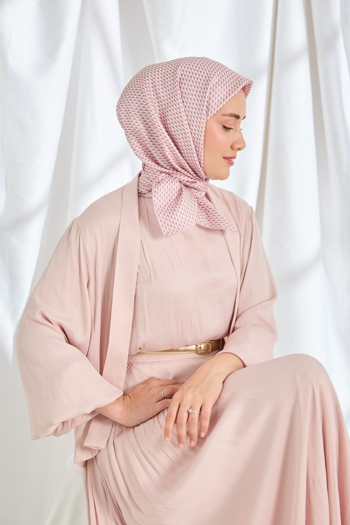 Twill İpek Eşarp Micro Kare Koyu Pembe