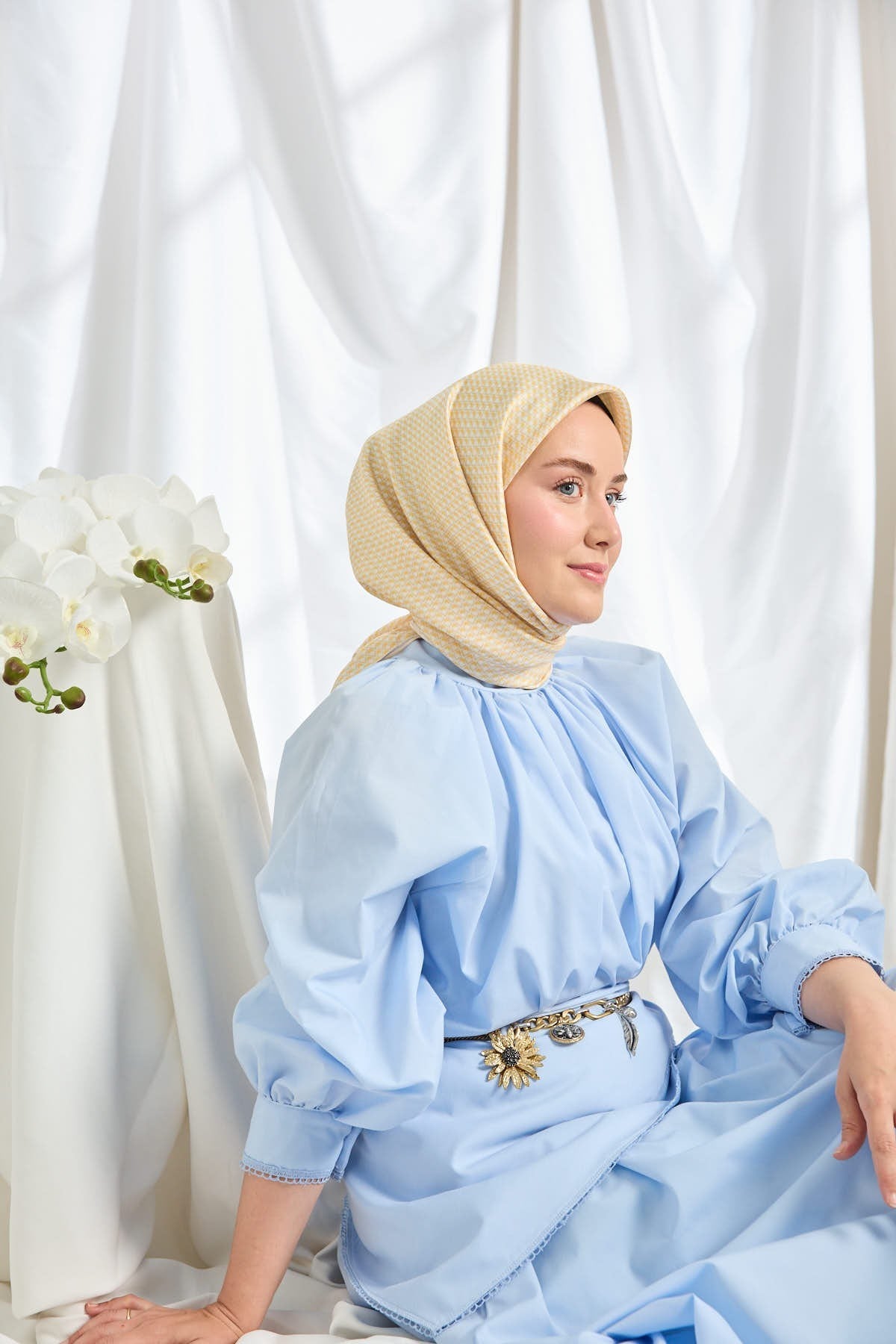 Twill İpek Eşarp Micro Kare Turuncu