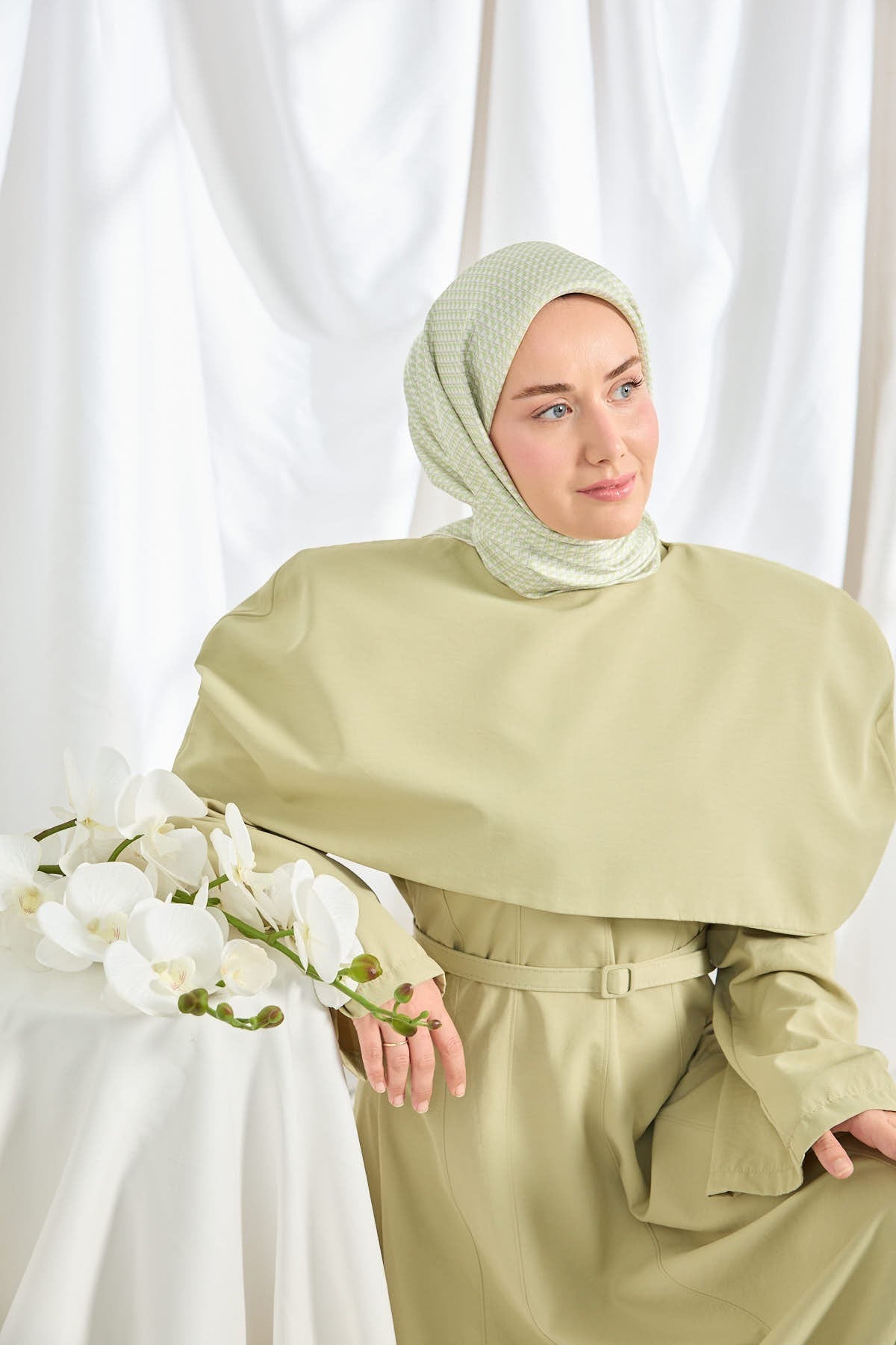 Twill İpek Eşarp Micro Kare Yeşil
