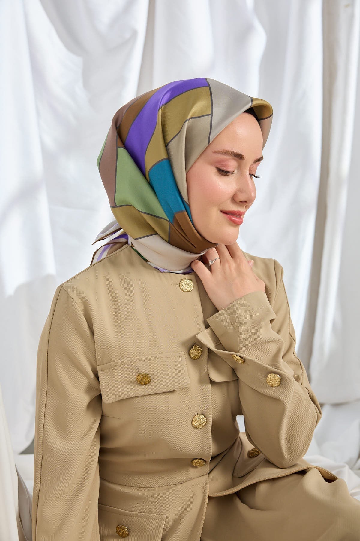 Twill İpek Eşarp Mid-Century Orman Yeşili