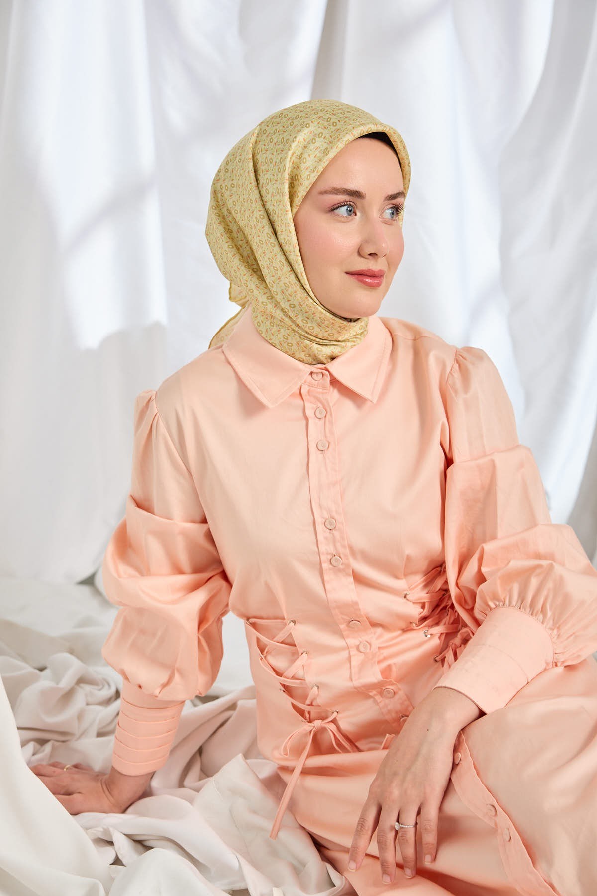 Twill İpek Eşarp Mini Bouquet Açık Sarı