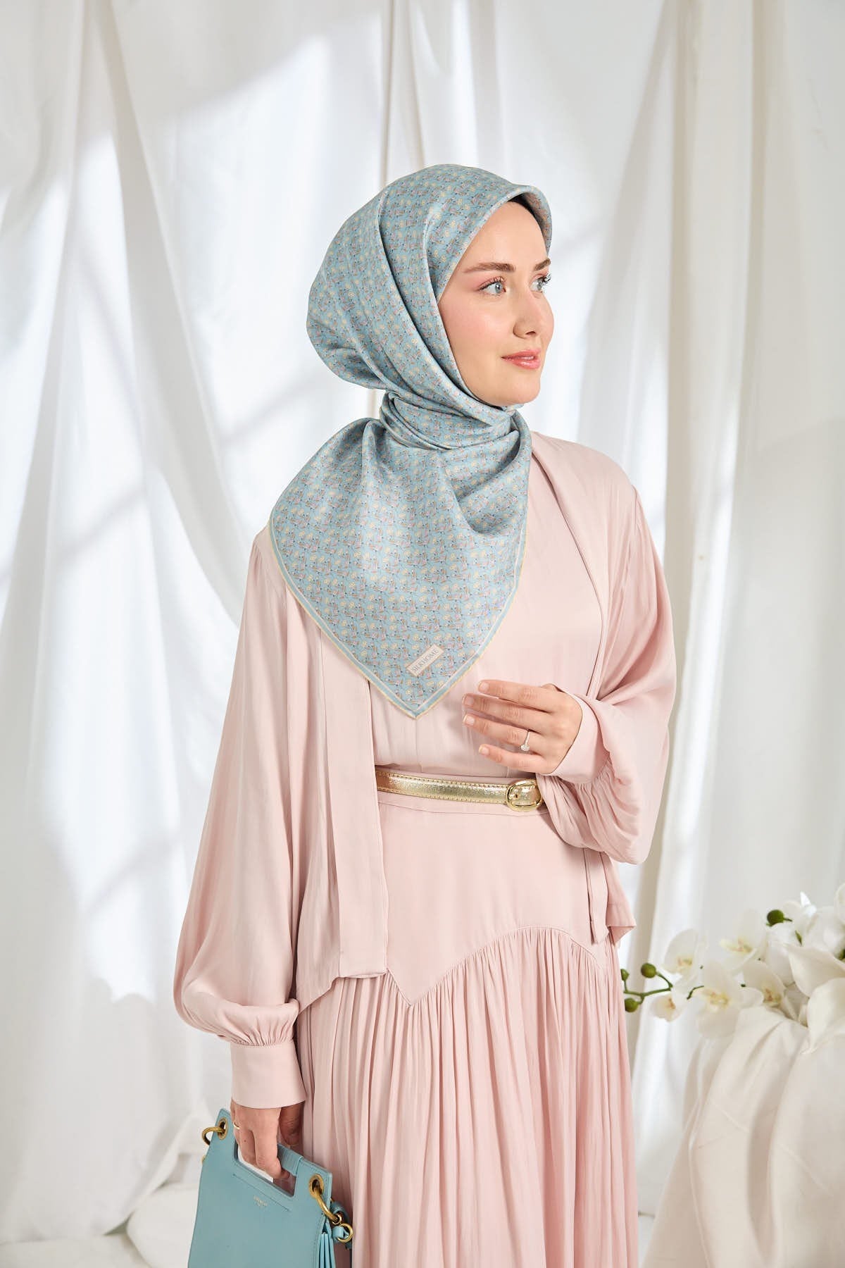Twill İpek Eşarp Mini Bouquet Bebe Mavi