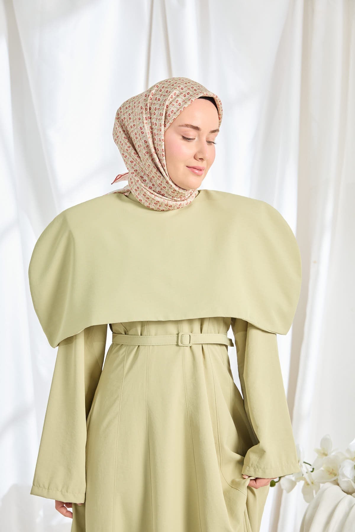 Twill İpek Eşarp Mini Bouquet Krem